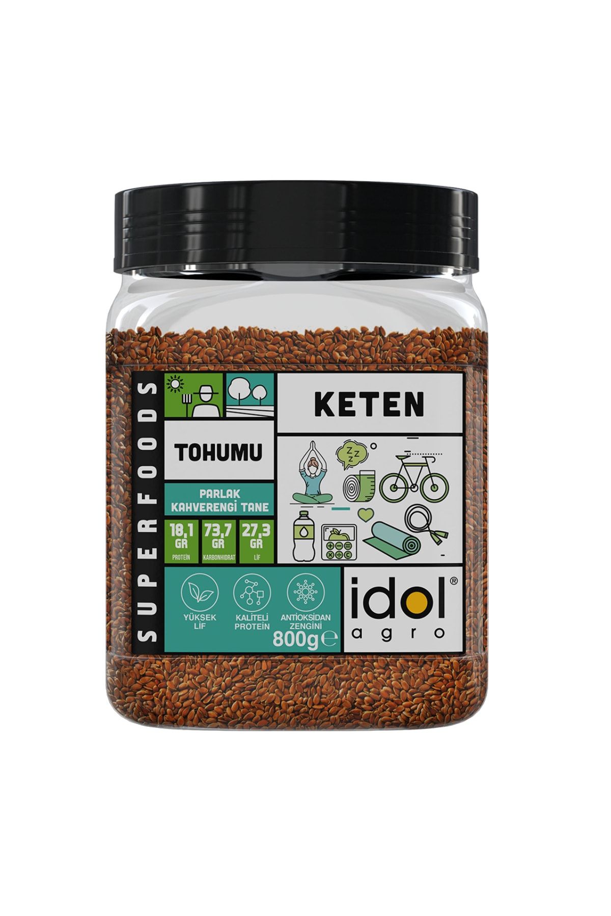 idolagro Keten Tohumu - 800 gr - Superfoods - Glutensiz - Yüksek Lif Tam Protein Omega3