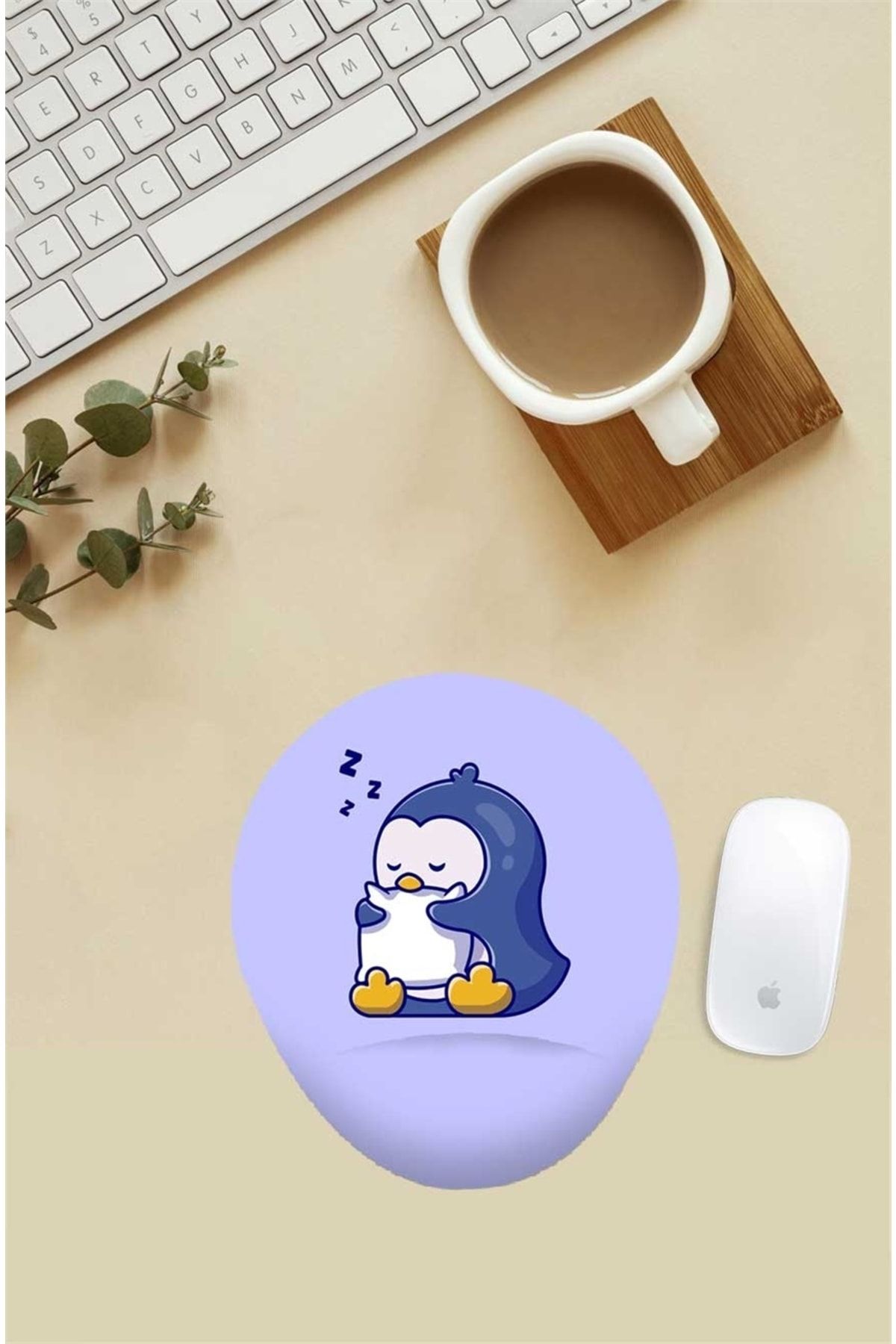 Gizeo Concept Ayakta Uyuyan Penguen Desenli Bilek Destekli Mouse Pad