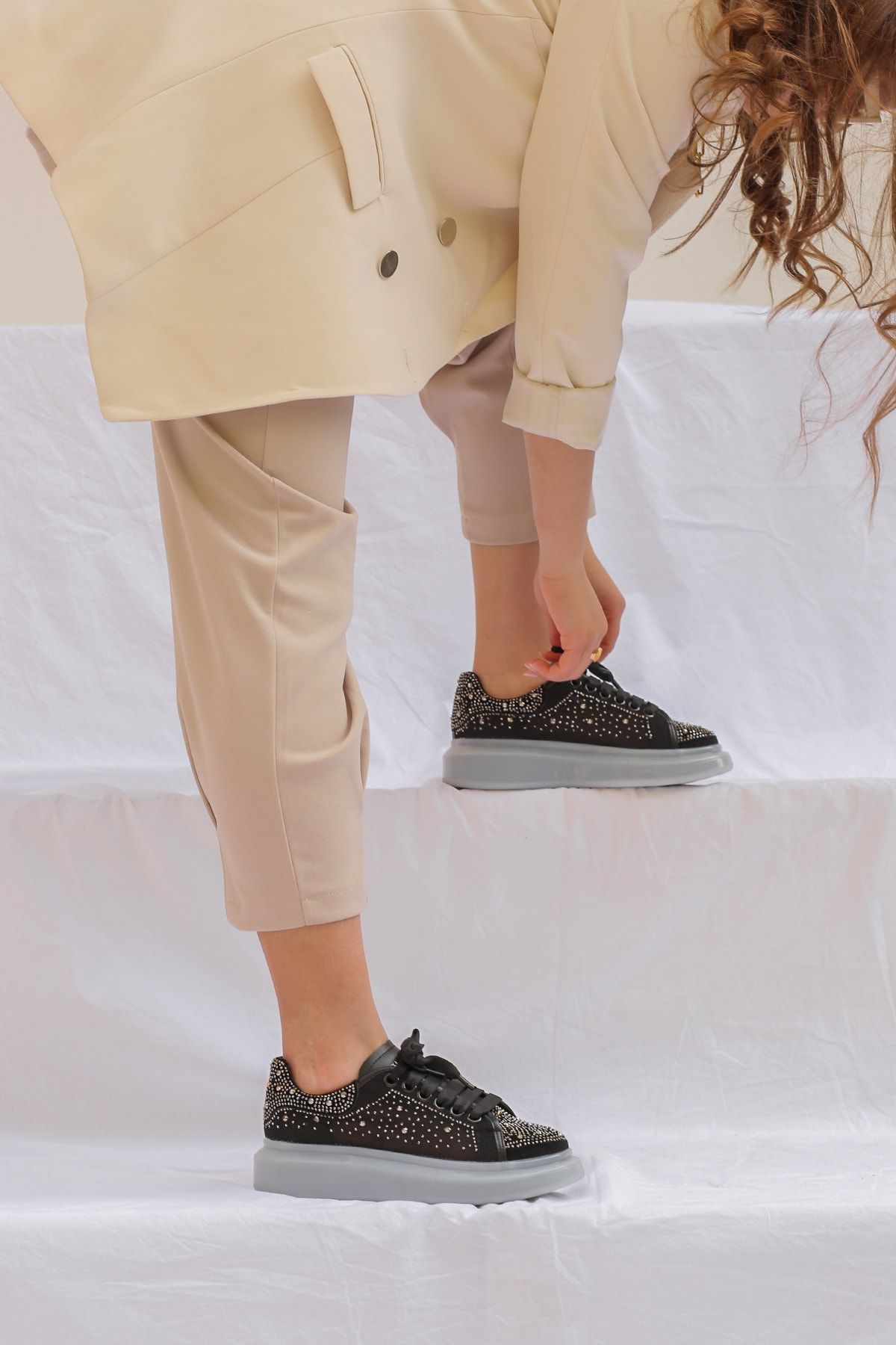 Guja Siyah - Babs Doğal Deri Materyal Kadın Sneakers G036