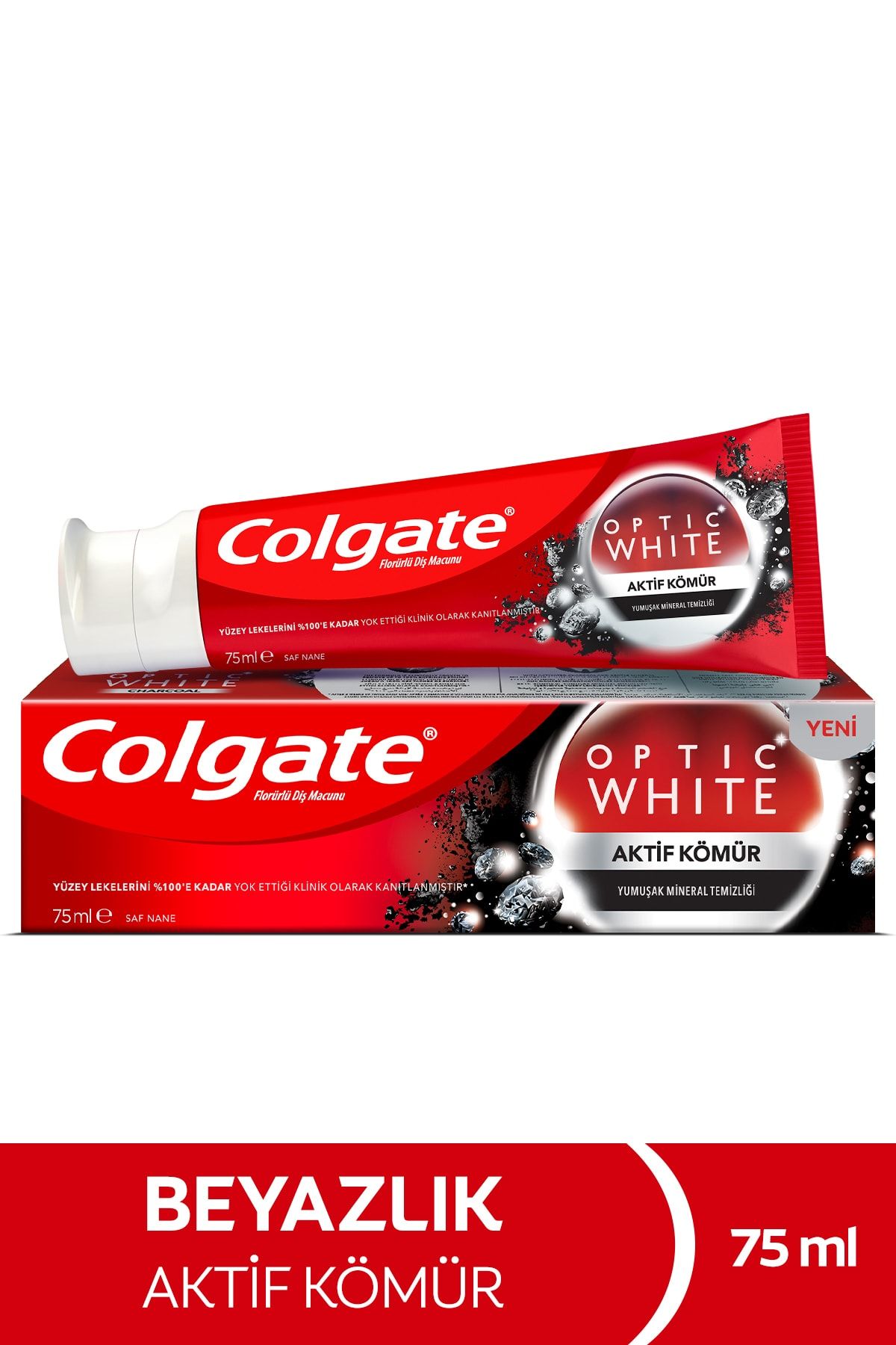 Colgate Optic White Aktif Kömür Yumuşak Mineral Temizliği Beyazlatıcı Diş Macunu 75 ml