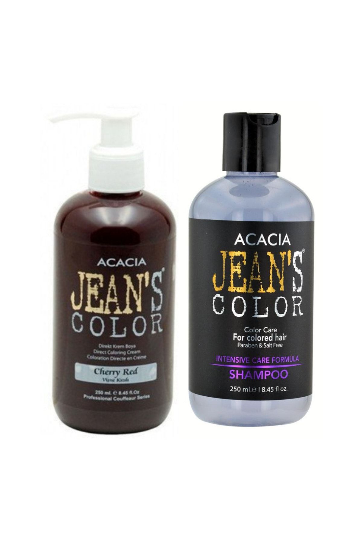 Acacia Jeans Color Boya Koruyucu Şampuan 250 Ml Ve Renkli Saç Boyası Vişne Kızılı 250 Ml