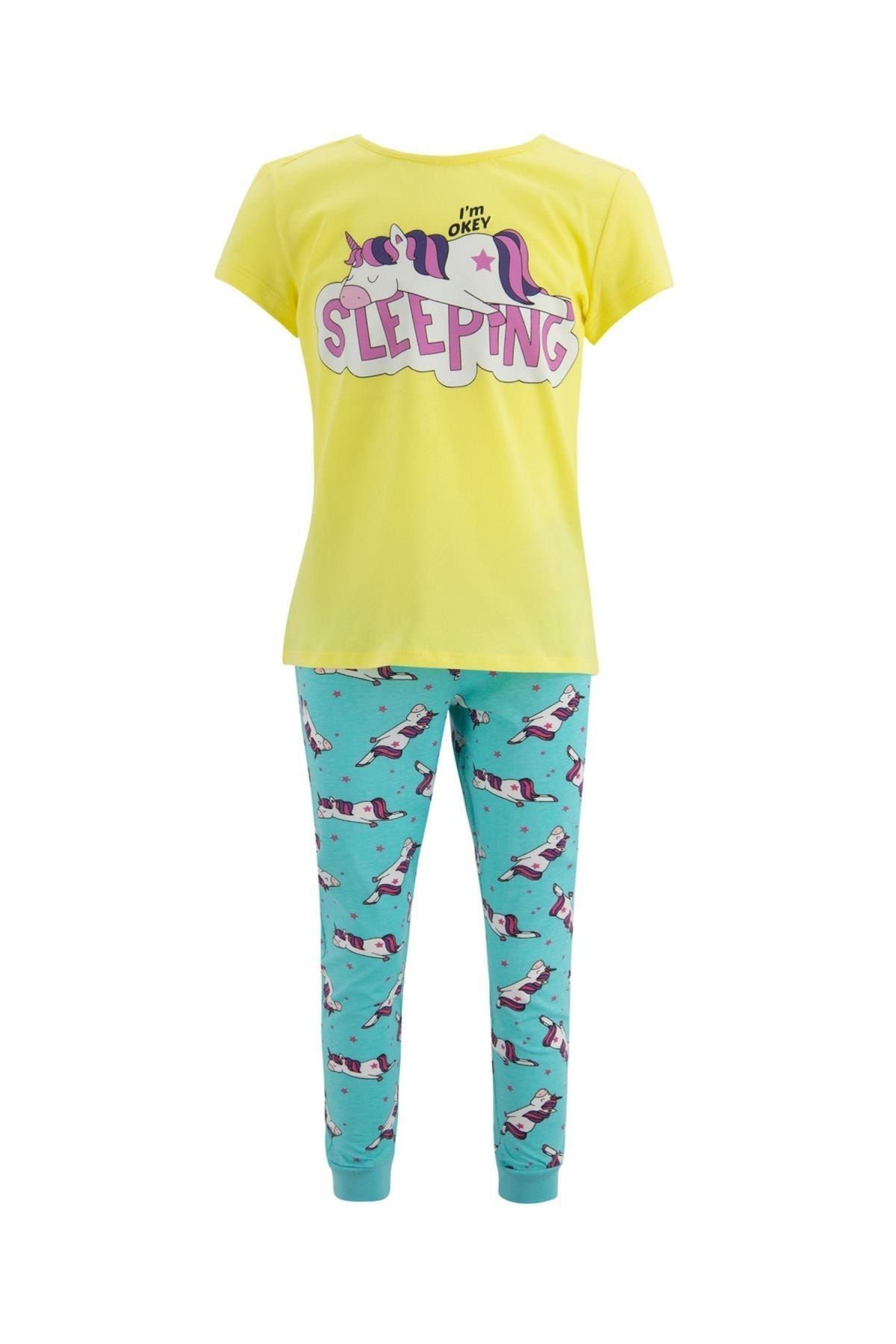 Defacto Kız Çocuk Unicorn Basılı Pijama Takımı