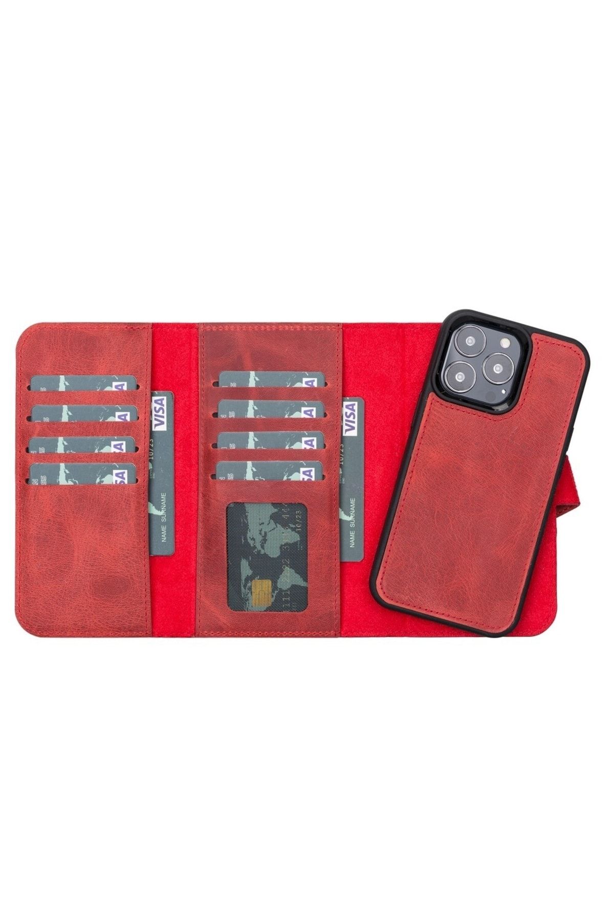 Plm Iphone 13 Pro Uyumlu Deri Cüzdanlı Kılıf Santa G4 Kırmızı
