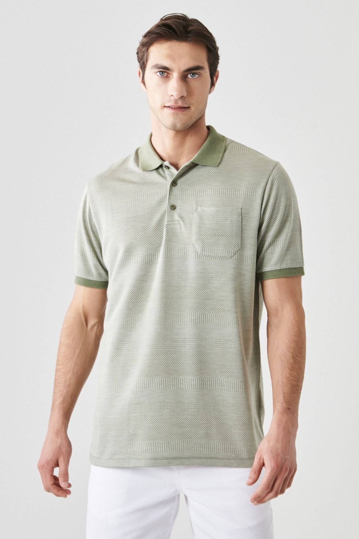 Altınyıldız Classics Erkek Yeşil Comfort Fit Rahat Kesim Polo Yaka Desenli Casual Tişört