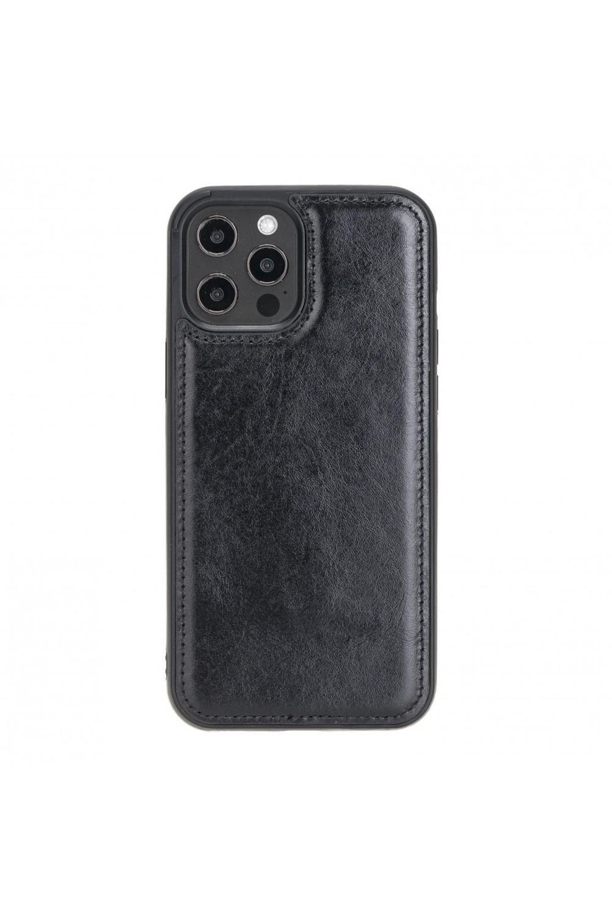 Plm Iphone 12 Pro Max Uyumlu Deri Arka Kapak Rst1 Siyah