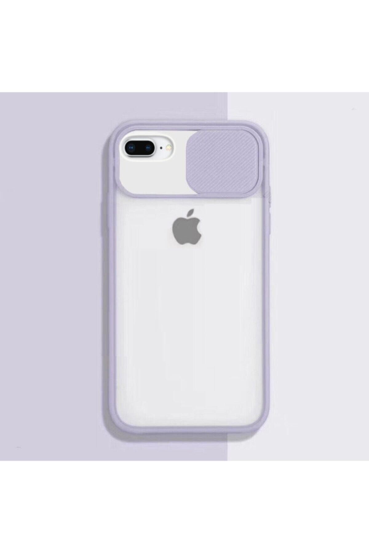 Fibaks iPhone 8 Plus Kılıf Slayt Sürgülü Kamera Korumalı Renkli Silikon + Ekran Koruyucu