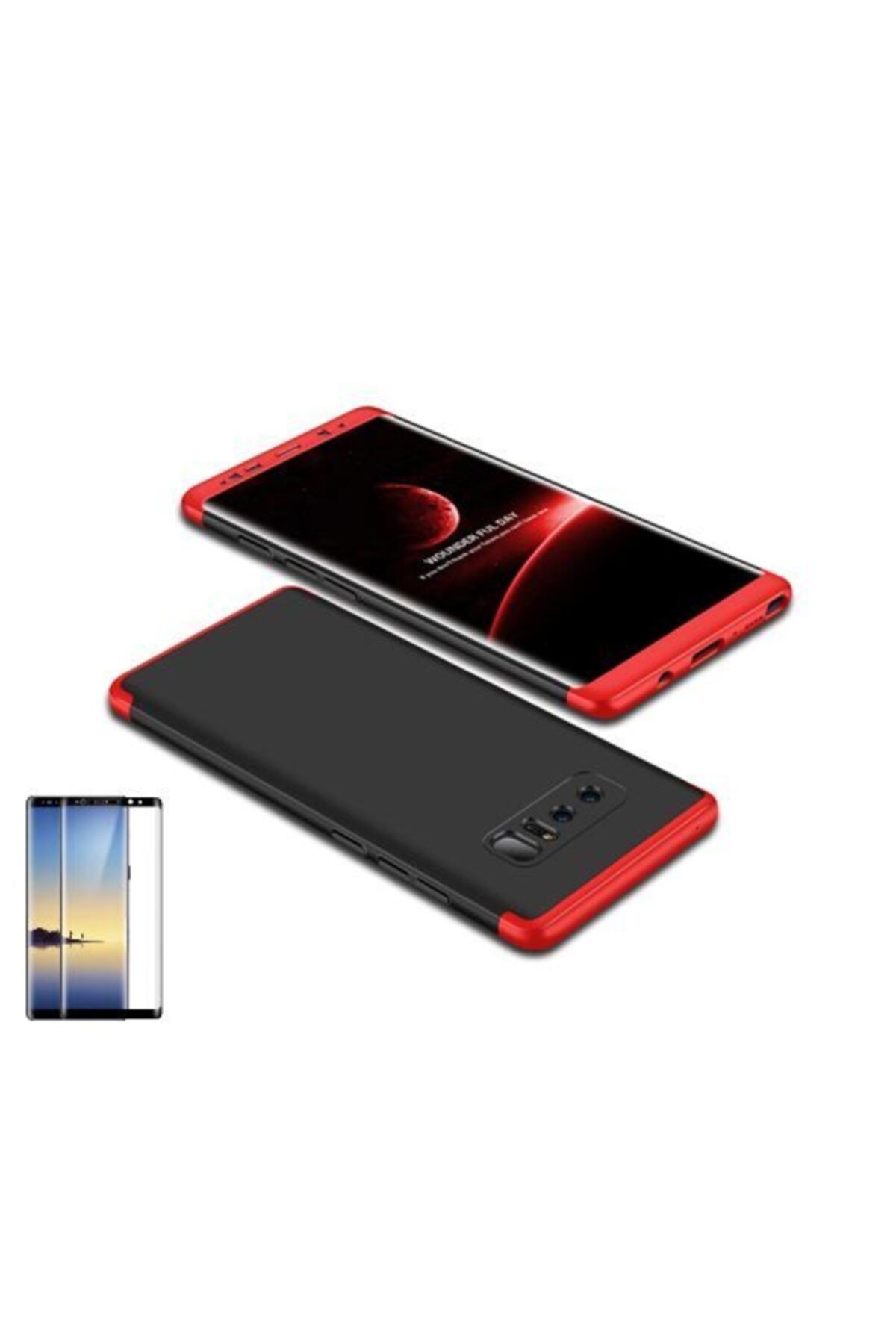 Samsung Teleplus Galaxy Note 8 Kılıf 360 Full Korumalı Kapak Siyah Kırmızı + Tam Kapatan Cam
