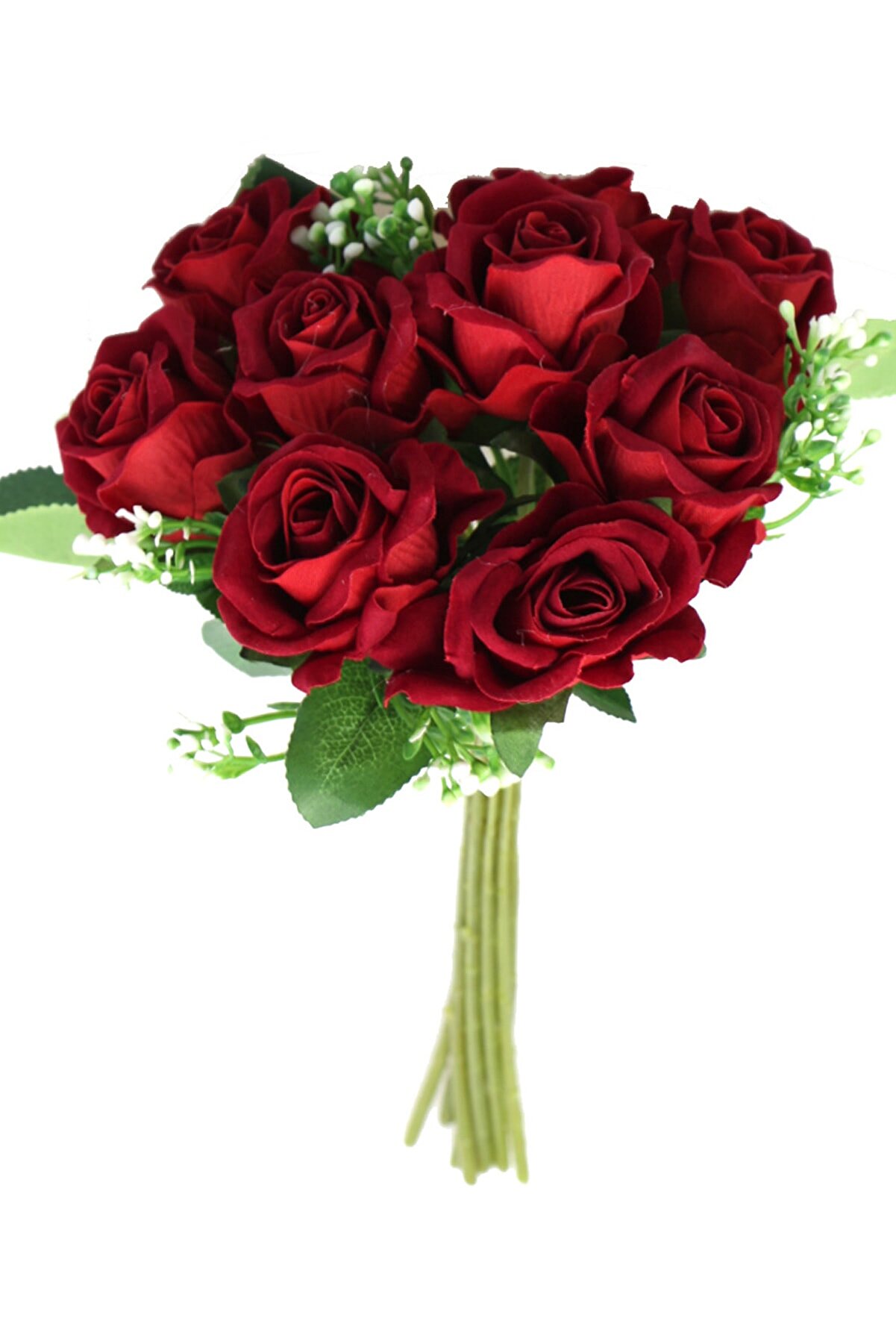 Yapay Çiçek Deposu Yapay Çiçek 9lu Kaliteli Kadife Gül Demeti 27cm Kırmızı