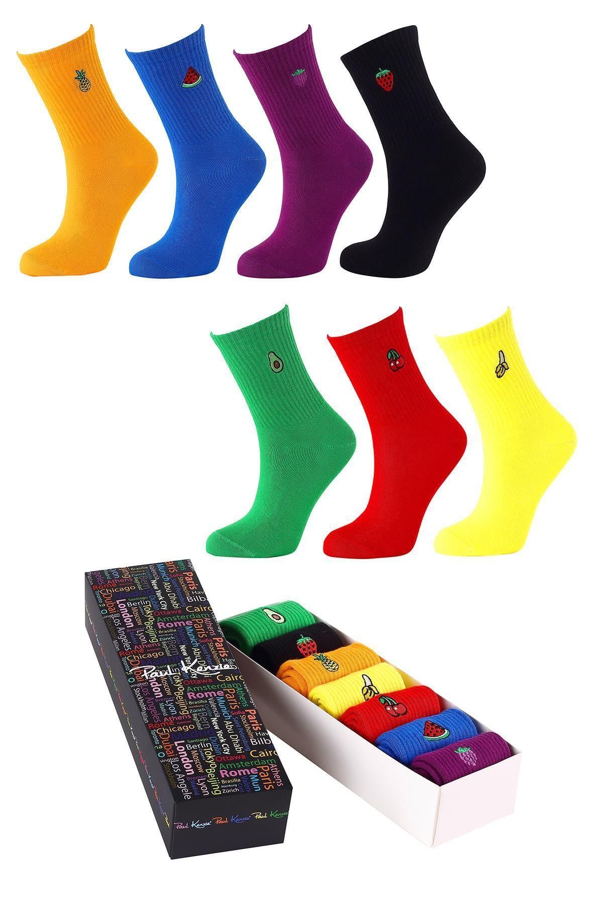 Paul Kenzie Kadın 7 Li Meyve Nakışlı Renkli Çorap Kutusu