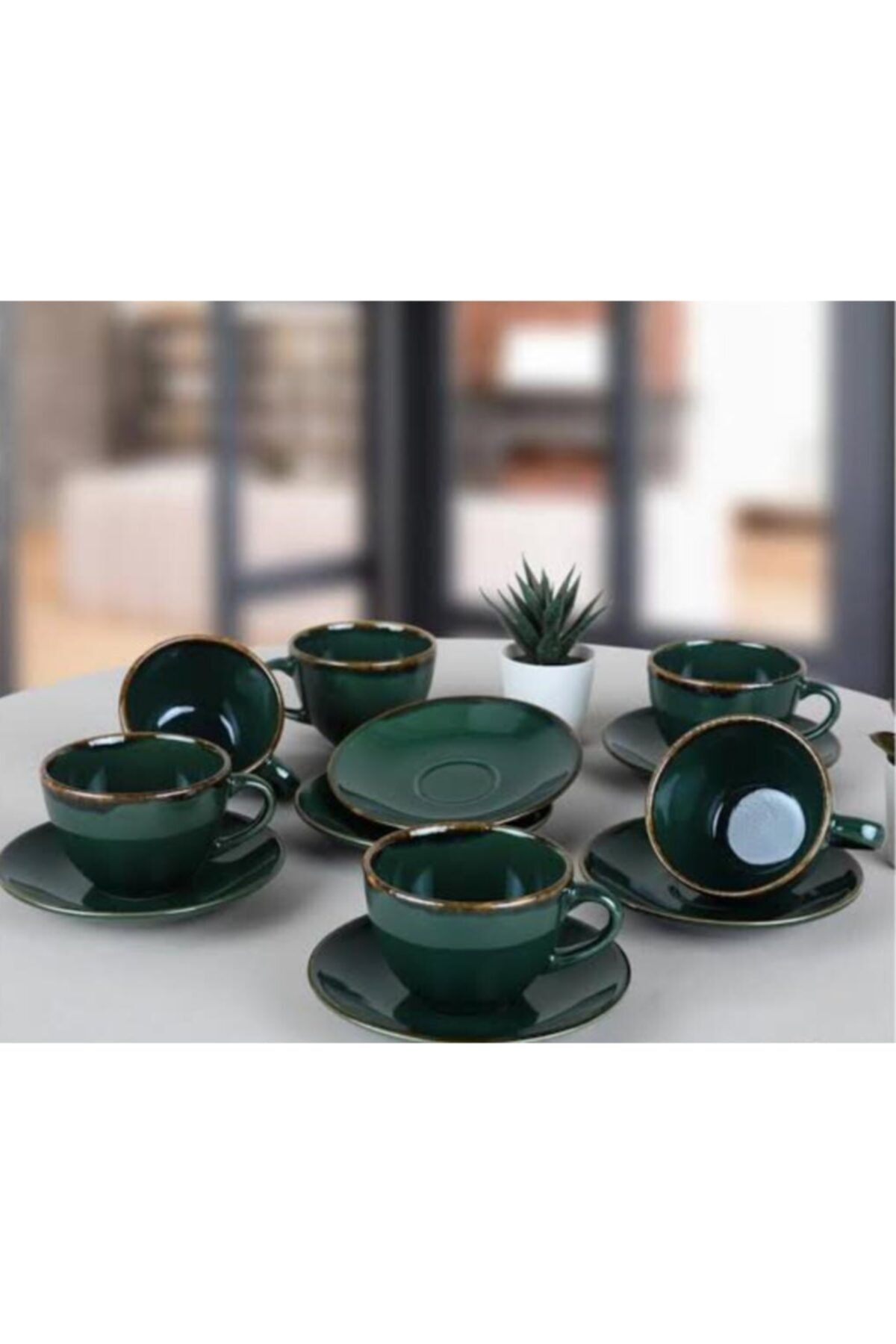 Keramika 6 Kişilik 12 Parça Çay Takımı Koyu Yeşil
