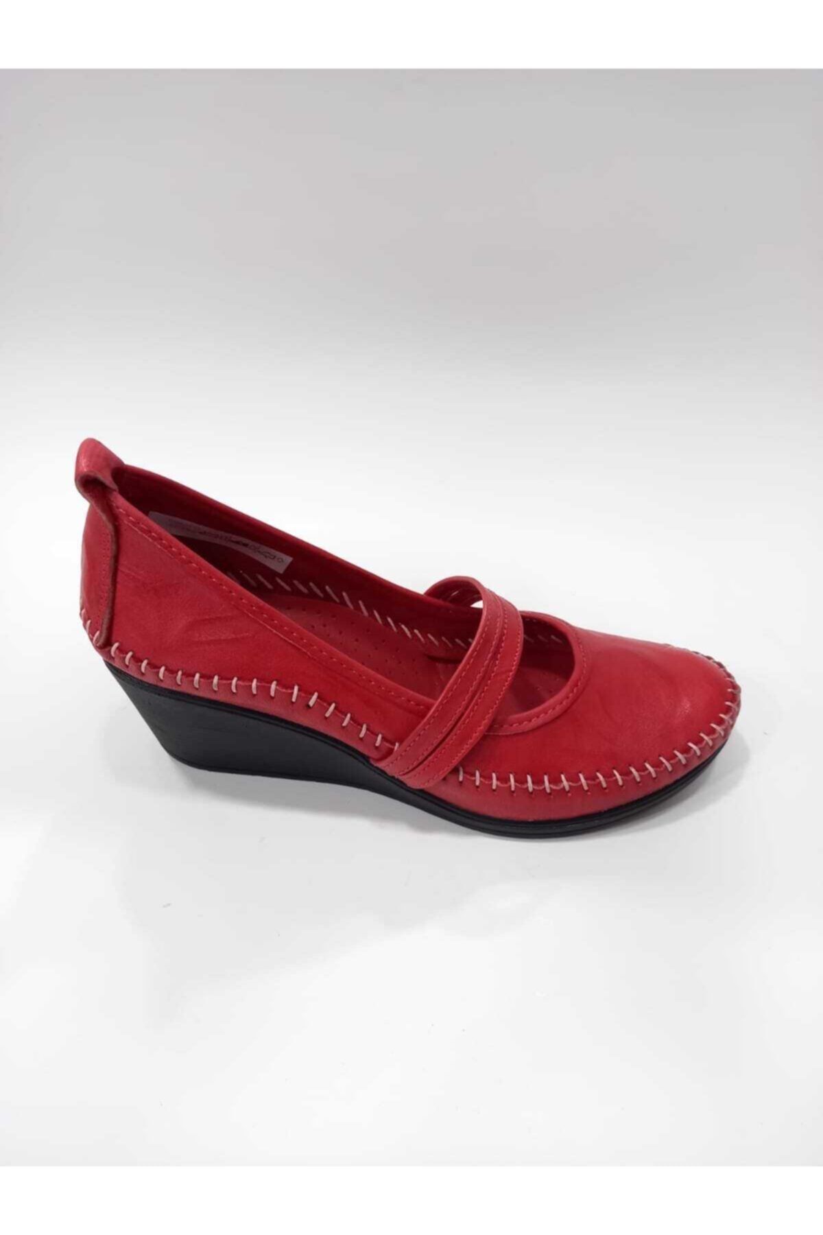 PUNTO Kadın Kırmızı Deri Ortoedik Taban El Dikişli Günlük Ayakkabı