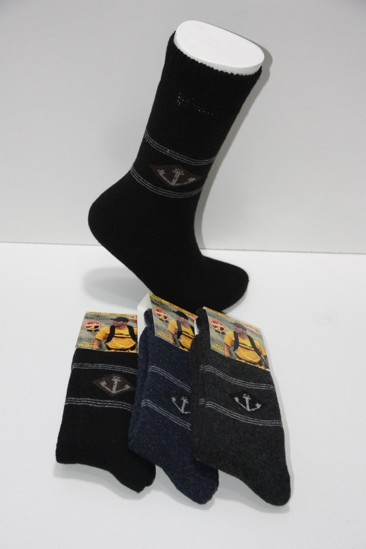Prestige Erkek 3'lü Yün Havlu Çapa Desen Soket Çorap