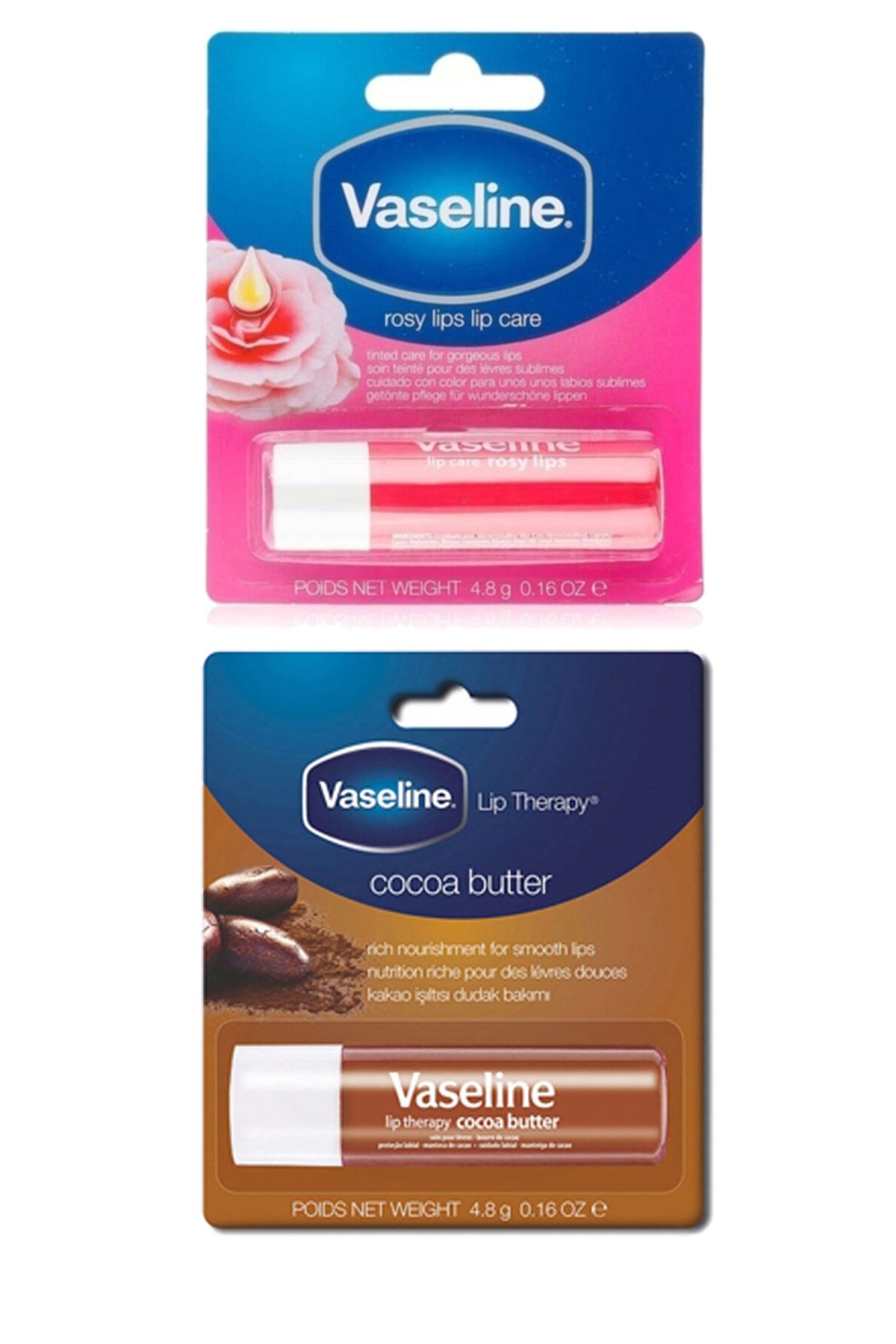 Vaseline Cocoa Butter Dudak Bakım Balmı 4.8gr + Rosy Llips Lip Care Dudak Balmı Set 2'li