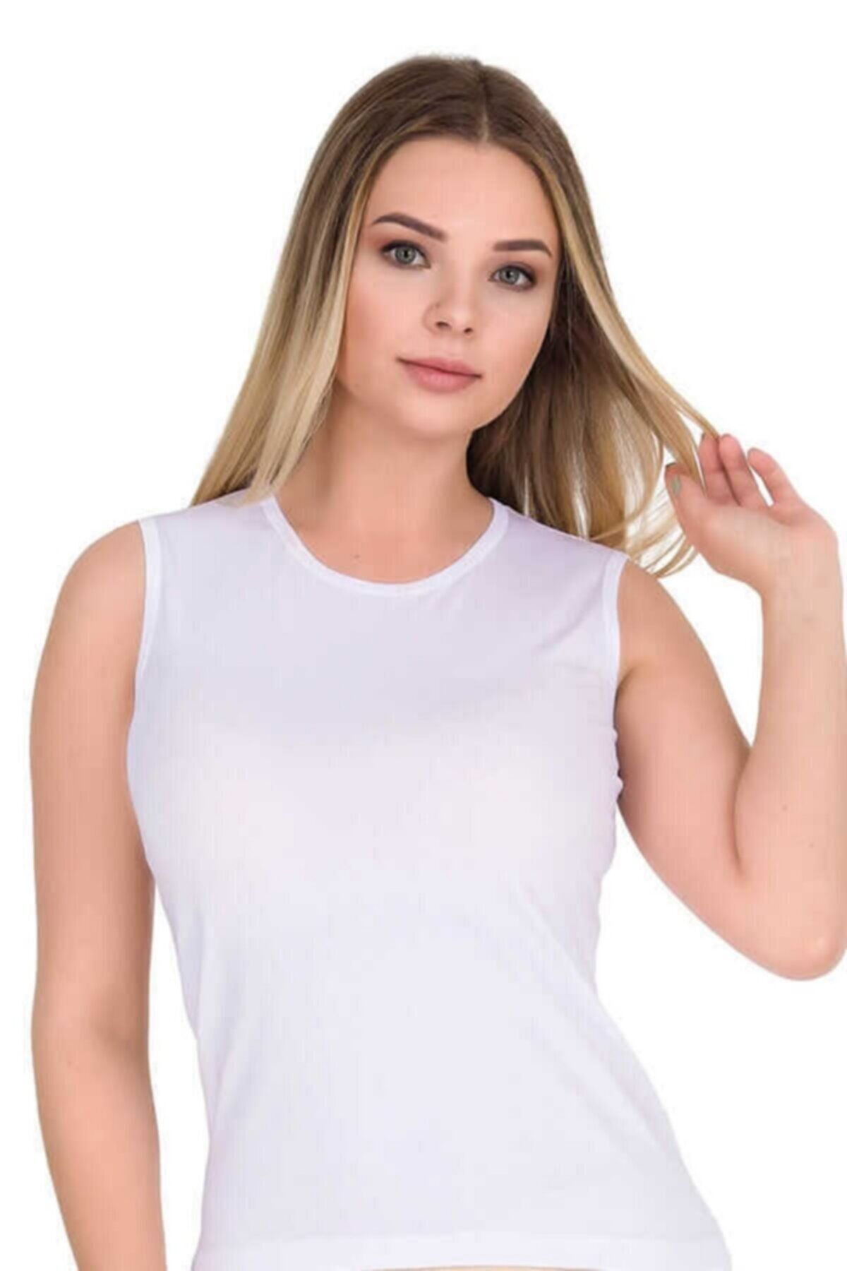 Berrak Kadın Kolsuz Body T-shirt Beyaz | 6 Lı Paket