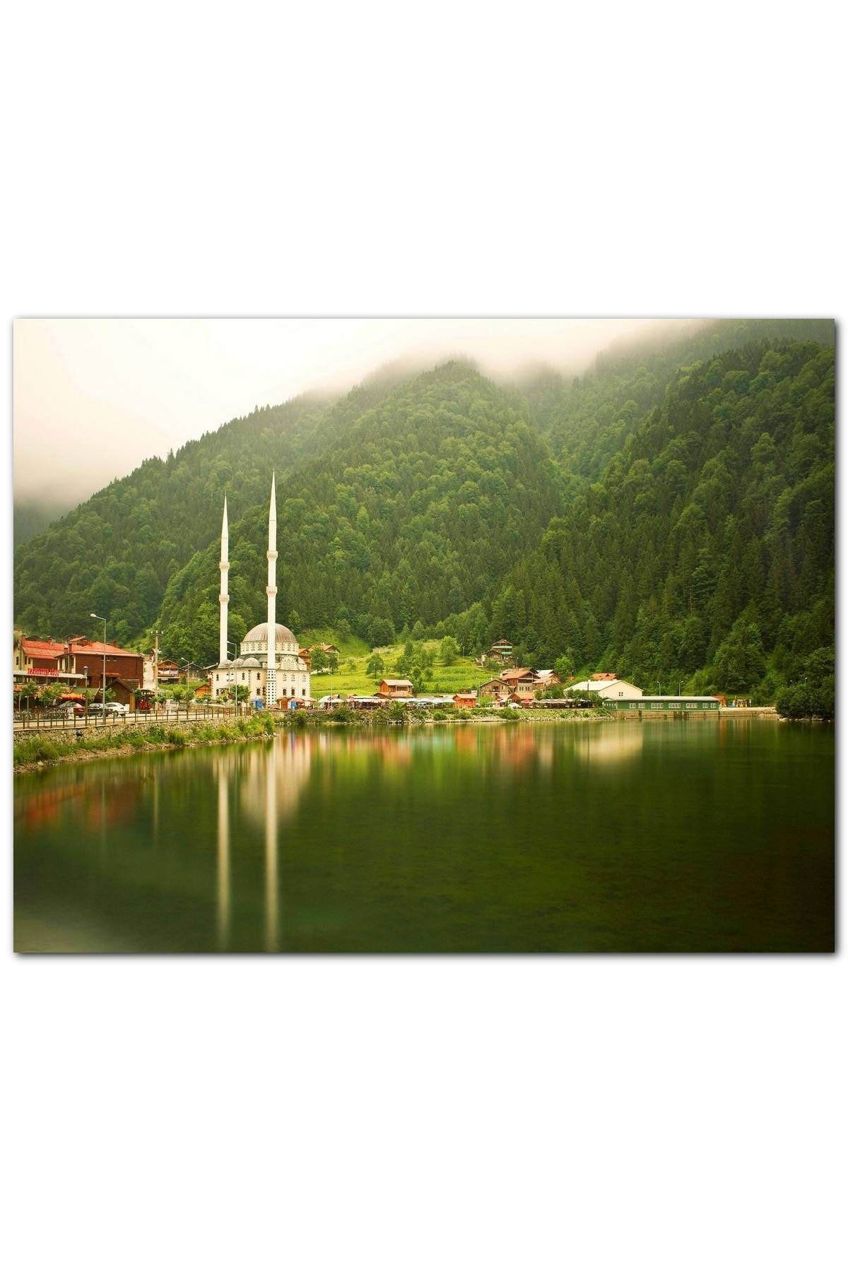 Cakatablo Ahşap Tablo Trabzon Uzungöl Cami Ve Ormanlar (35x50 Cm Boyut)