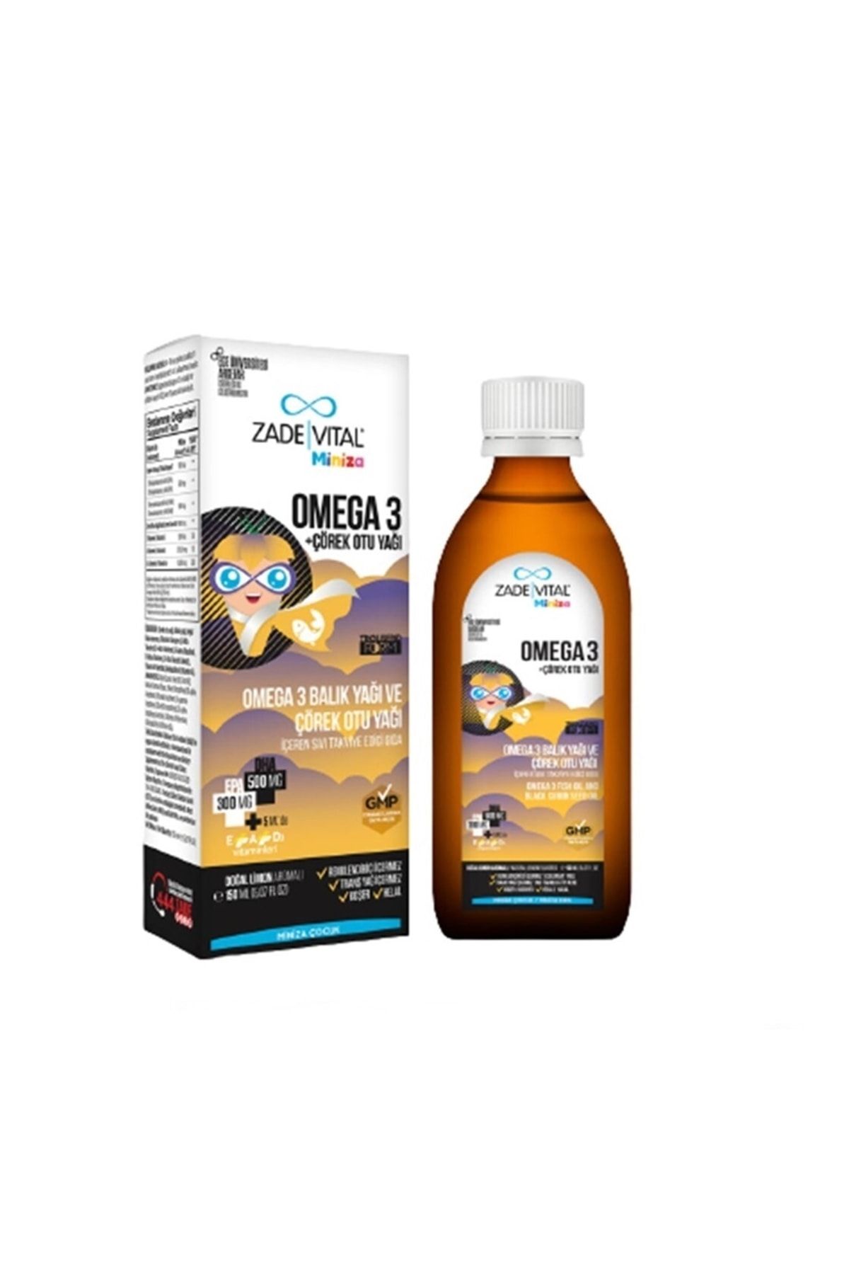Zade Vital Miniza Omega 3 Çörek Otu Yağı Doğal Limon Aromalı 150 Ml