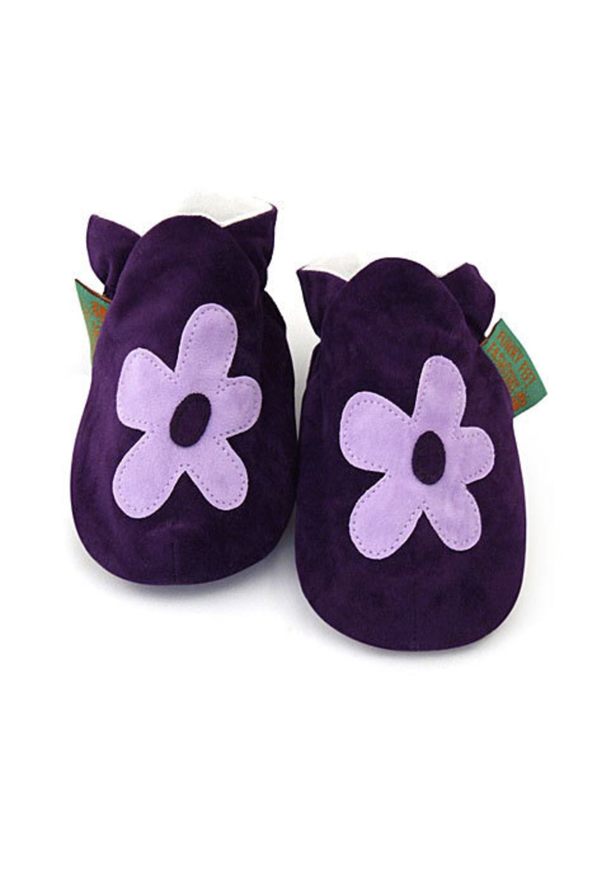 Funky Feet 0-6ay Beden, 10,5cm Topuktan Parmak Ucuna, Flower Purple Hakiki Süet Bebek Patik