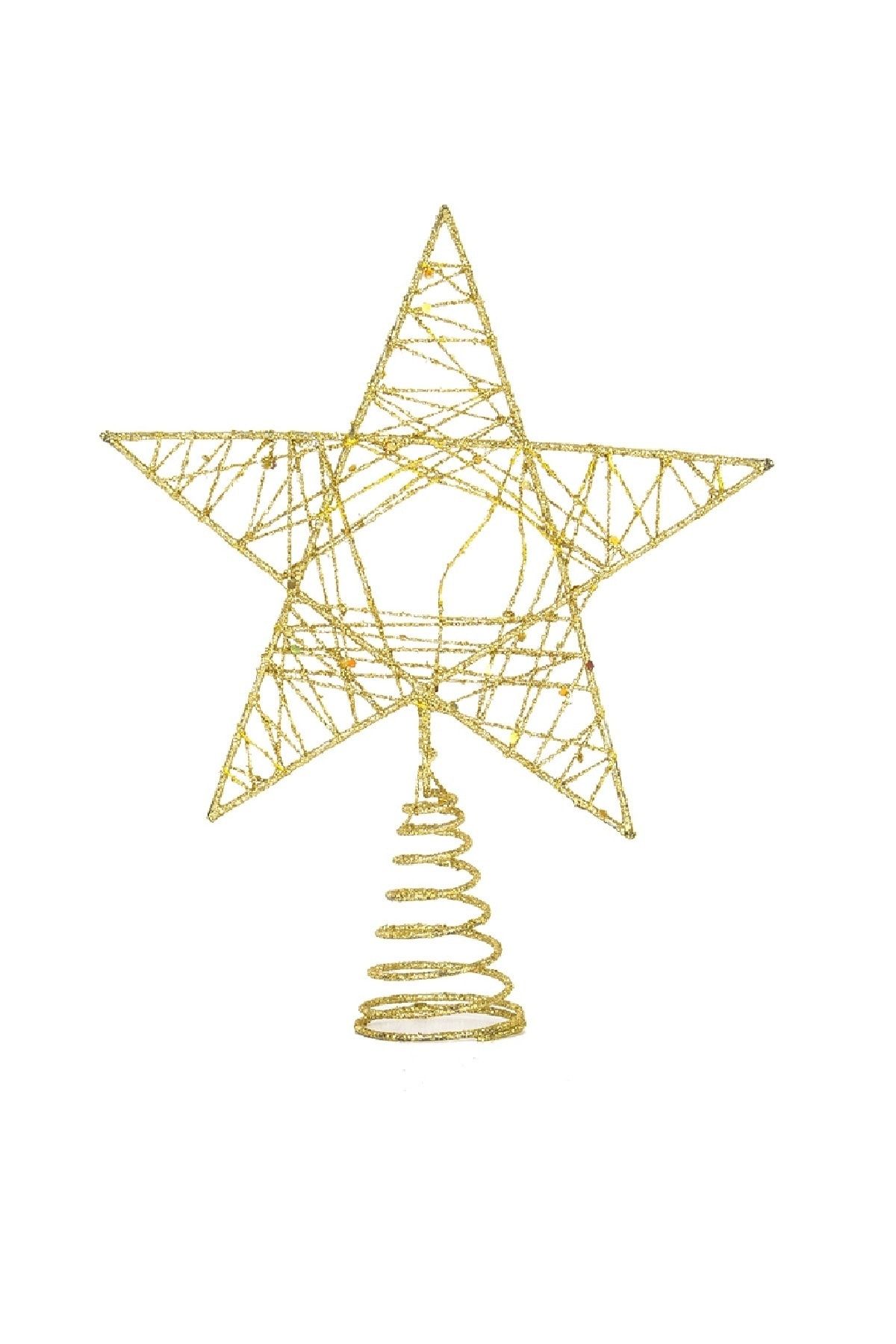 KullanAt Market Yılbaşı Ağaç Tepe Süsü Altın Simli Yıldız 18 x 22 cm