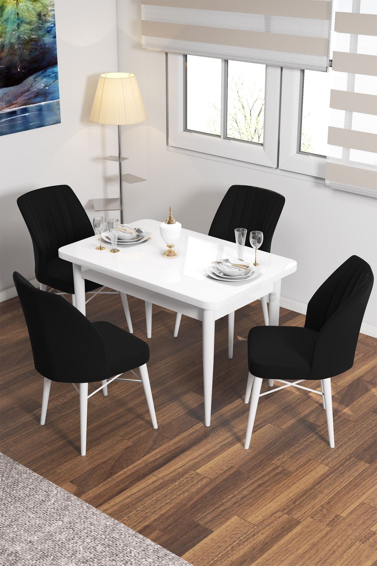 Rovena Lera Beyaz 70x110 Mdf Sabit Mutfak Masası Takımı 4 Adet Sandalye