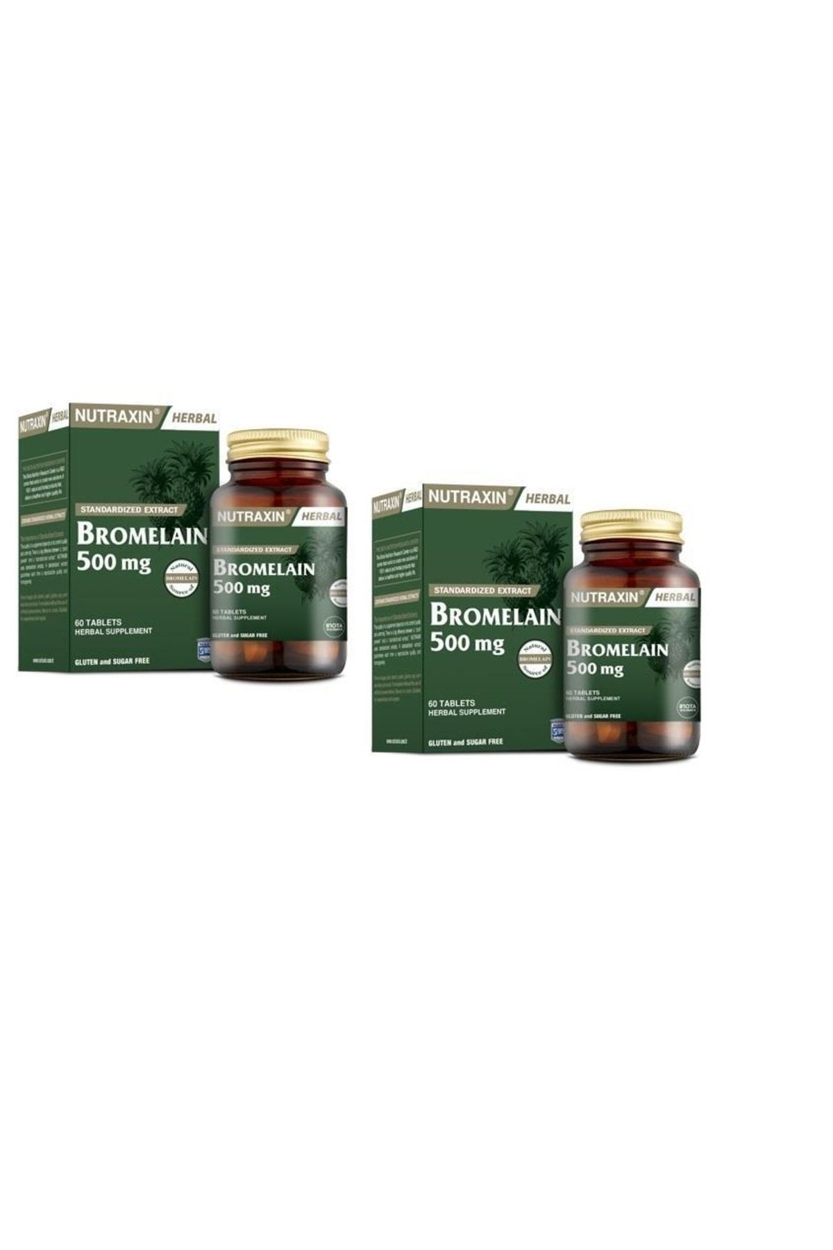 Nutraxin Herbal Bromelain 500 Mg Ananas 60 Tablet x 2 li Avantaj Paketi