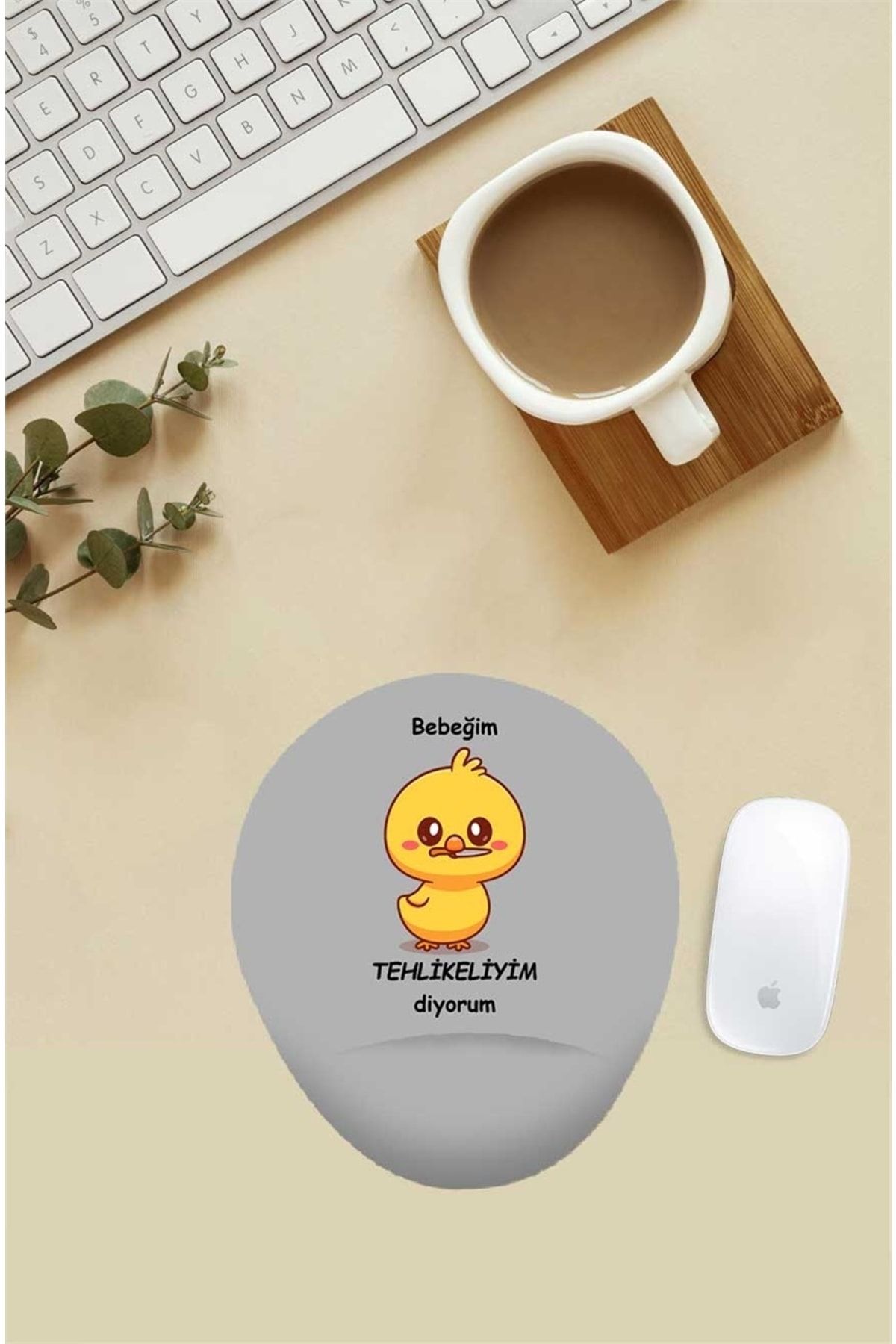 Gizeo Concept Bebeğim Tehlikeliyim Diyorum Desenli Bilek Destekli Mouse Pad