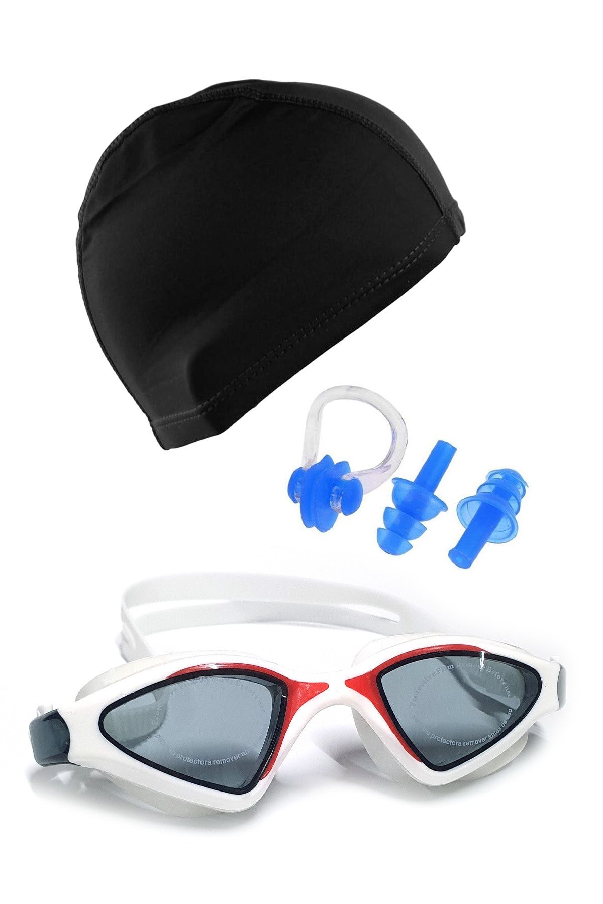 Tosima Profesyonel Silikon Yüzücü Gözlüğü Ve Likra Bone Kulak Tıkacı Burun Klipsi Seti Havuz Seti