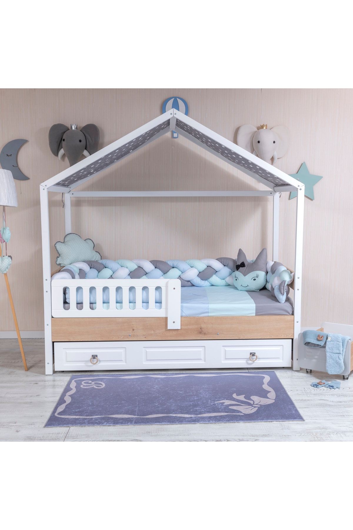 Mini Baby Minibaby Pastel Mavi 4’lü Örgü Montessori Bebek Çocuk Uyku Seti
