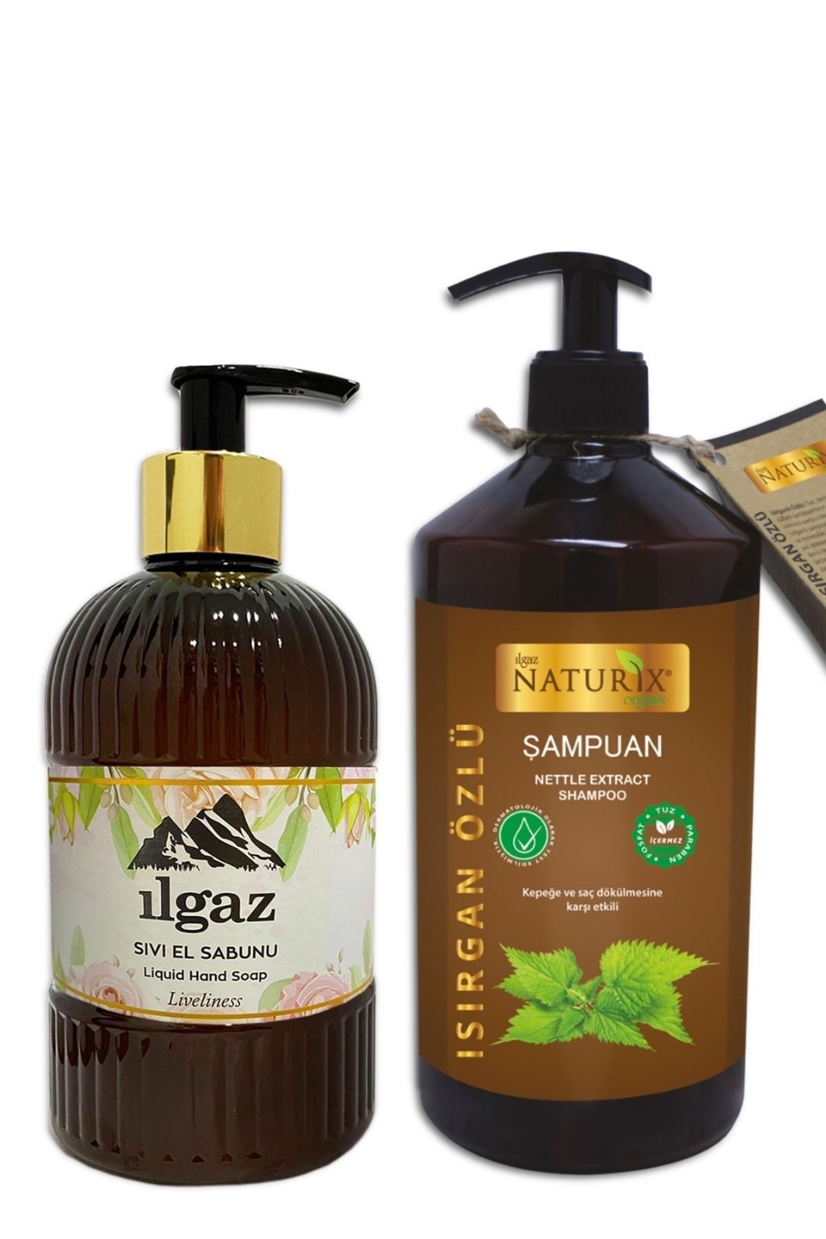 Naturix Kepek Şampuanı Isırgan Otu Özlü Bitkisel Saç Bakım Şampuanı 600 ml + Pudra Sıvı Sabun Set 475 ml
