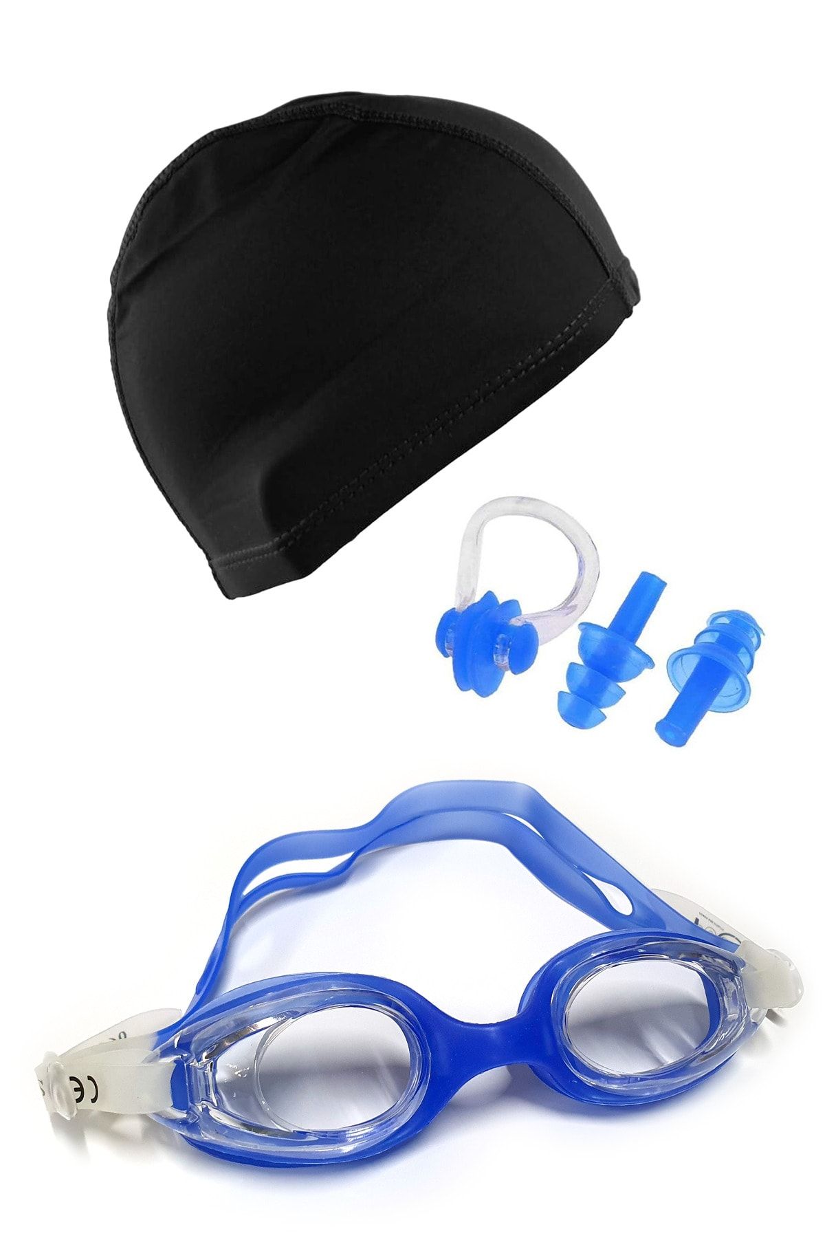Tosima Silikon Çocuk Yüzücü Güzlüğü Ve Likra Yüzücü Bonesi Kulak Tıkacı Burun Klips Seti Full Set