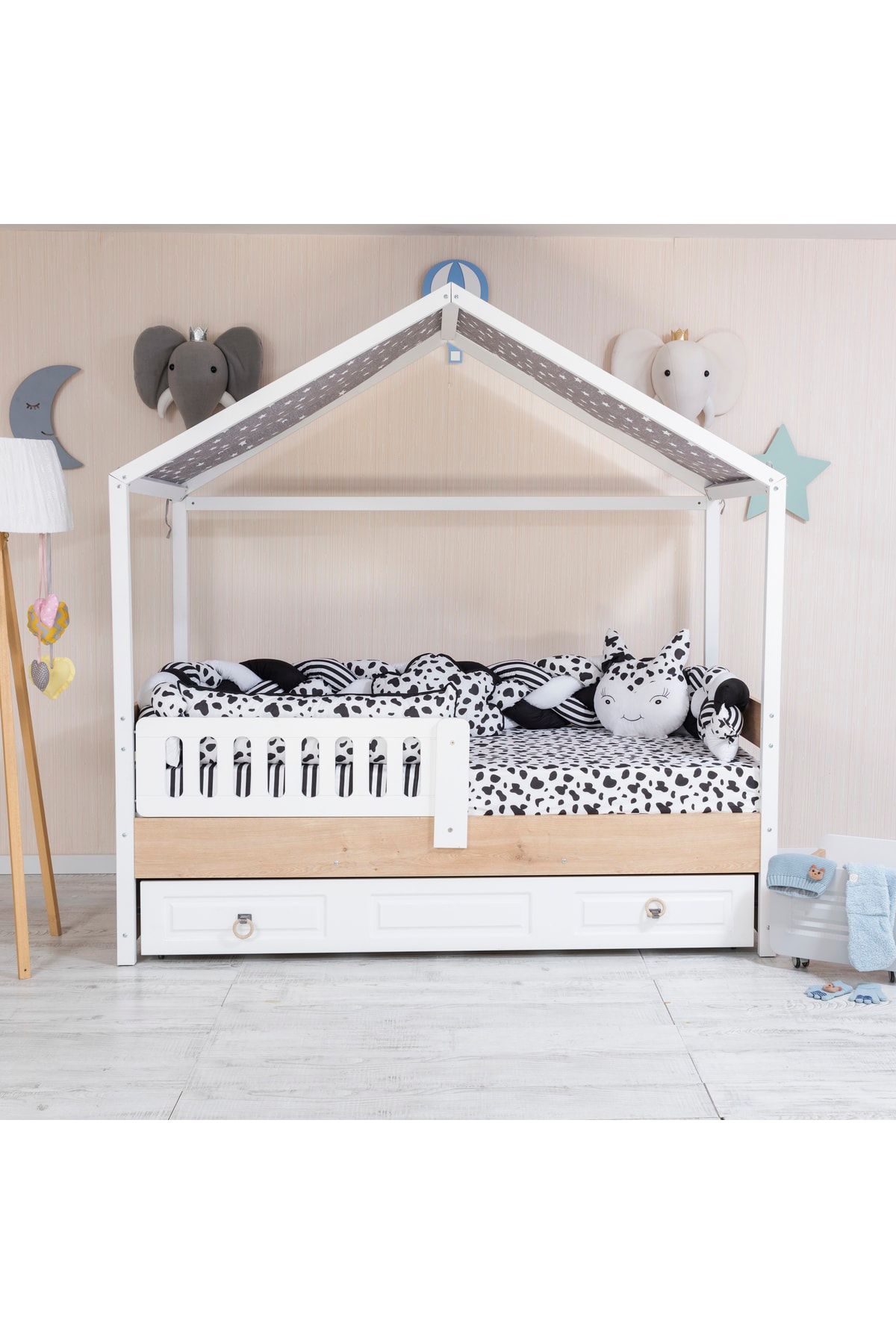 Mini Baby Minibaby Siyah Beyaz Dalmaçya 4 Örgü Montessori Bebek Çocuk Uyku Seti 90x190-100x200