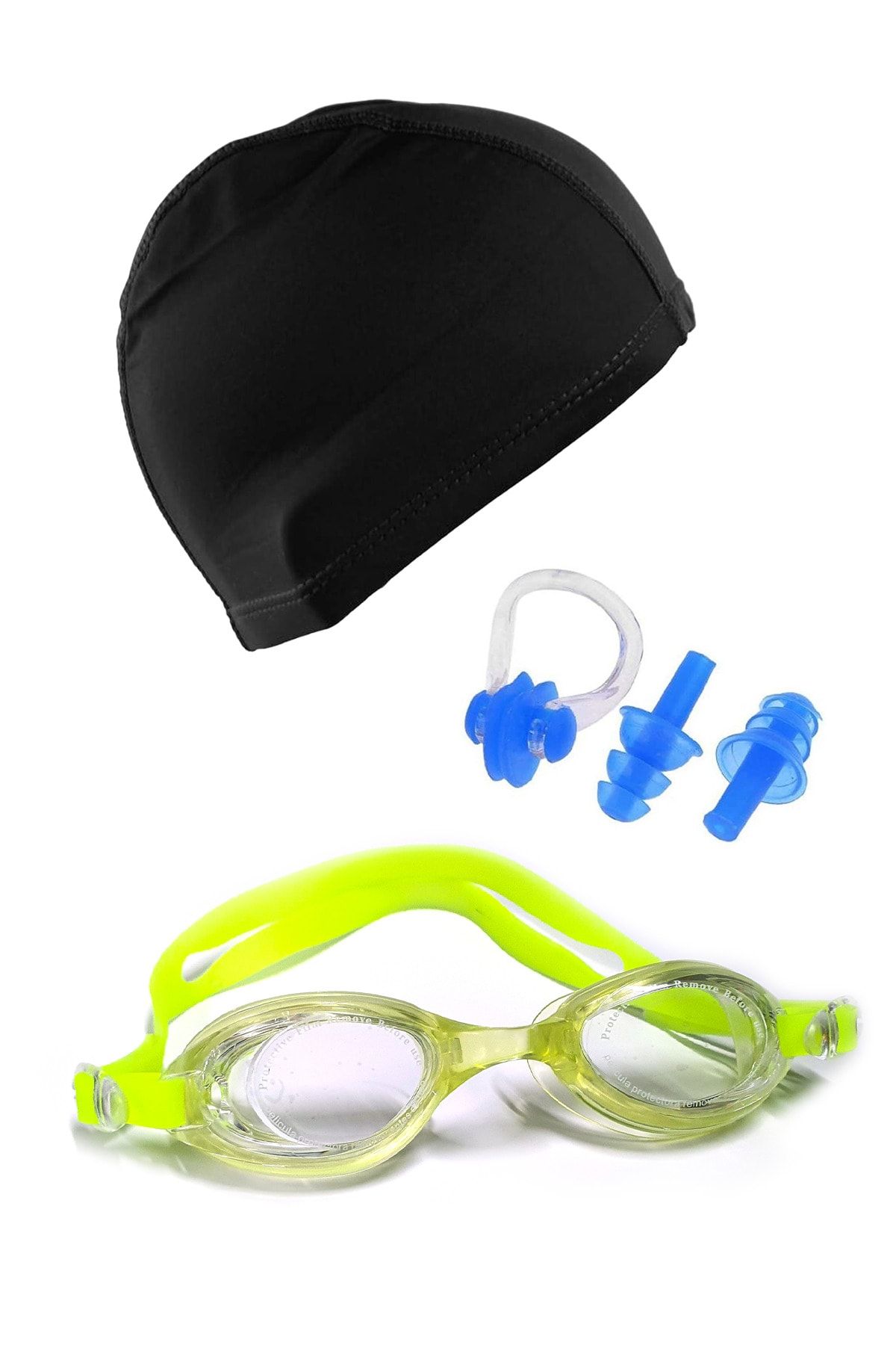 Tosima Silikon Çocuk Yüzücü Güzlüğü Ve Likra Yüzücü Bonesi Kulak Tıkacı Burun Klips Seti Full Set