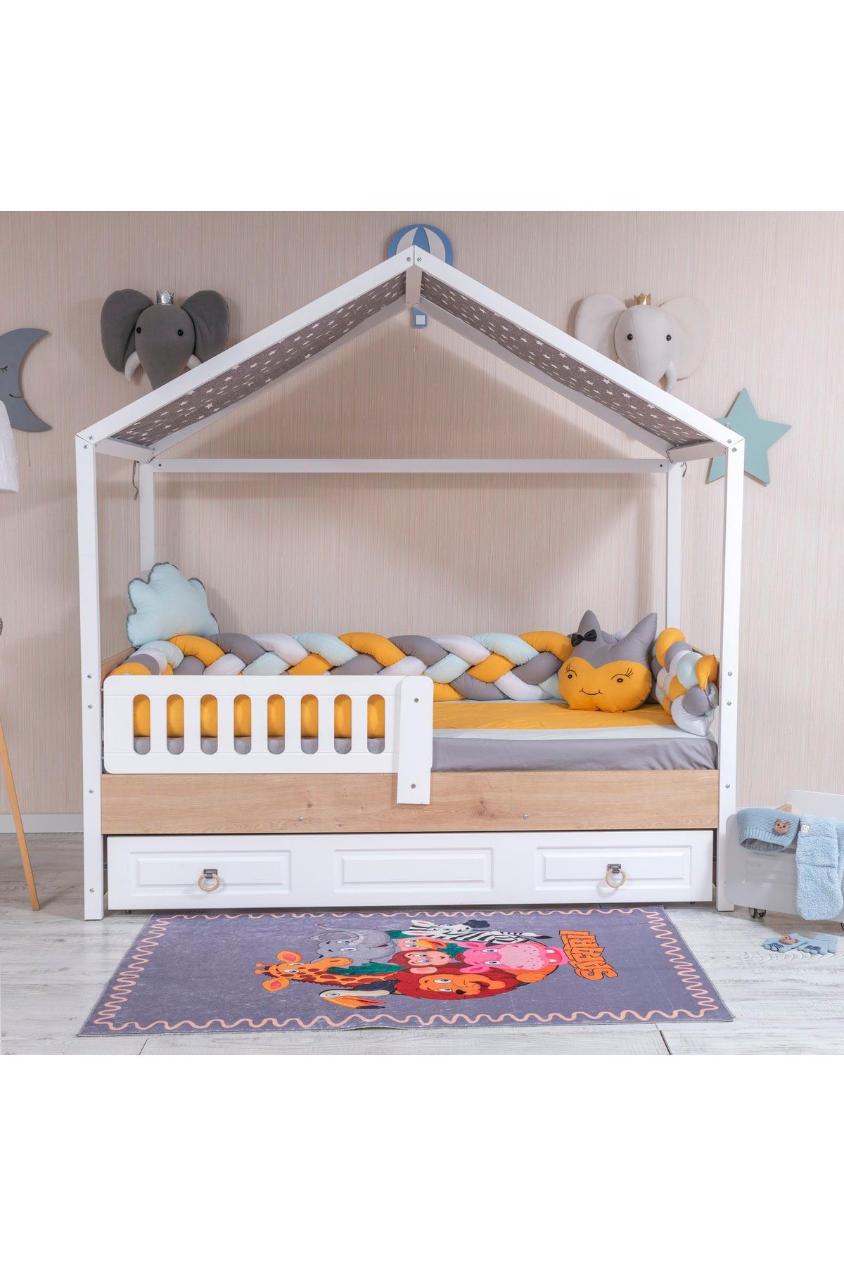 Mini Baby Minibaby Pastel Sarı 4’lü Örgü Montessori Bebek Çocuk Uyku Seti