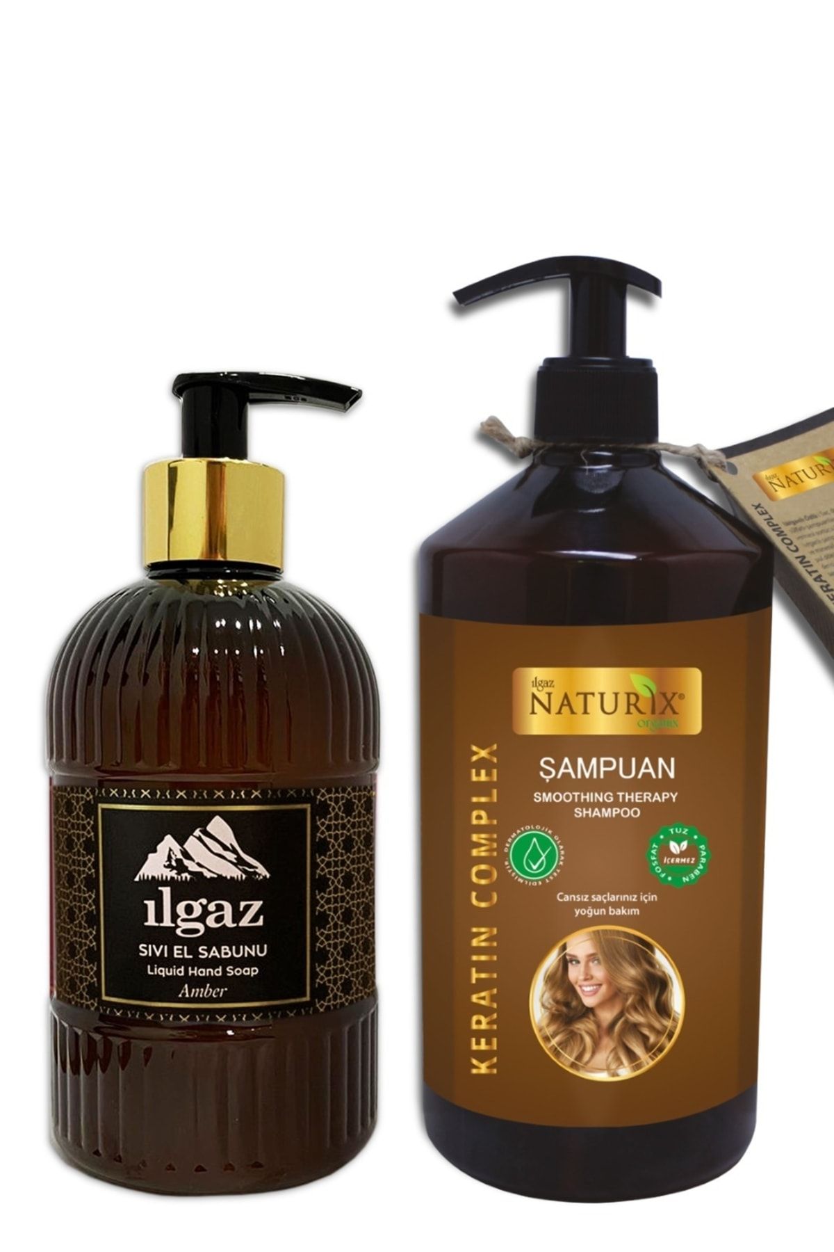 ILGAZ Nemlendirici Kremli Amber Sıvı Sabun 475 Ml + Naturix 600 Ml Tuzsuz Parabensiz Keratin Şampuan