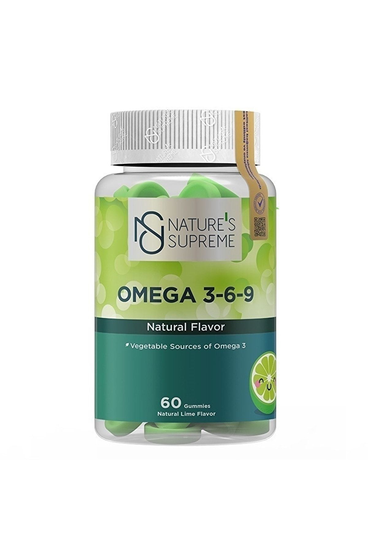Natures Supreme Gummies Vegan Omega 3-6-9 60 Çiğnenebilir Form - Yeşil Limon