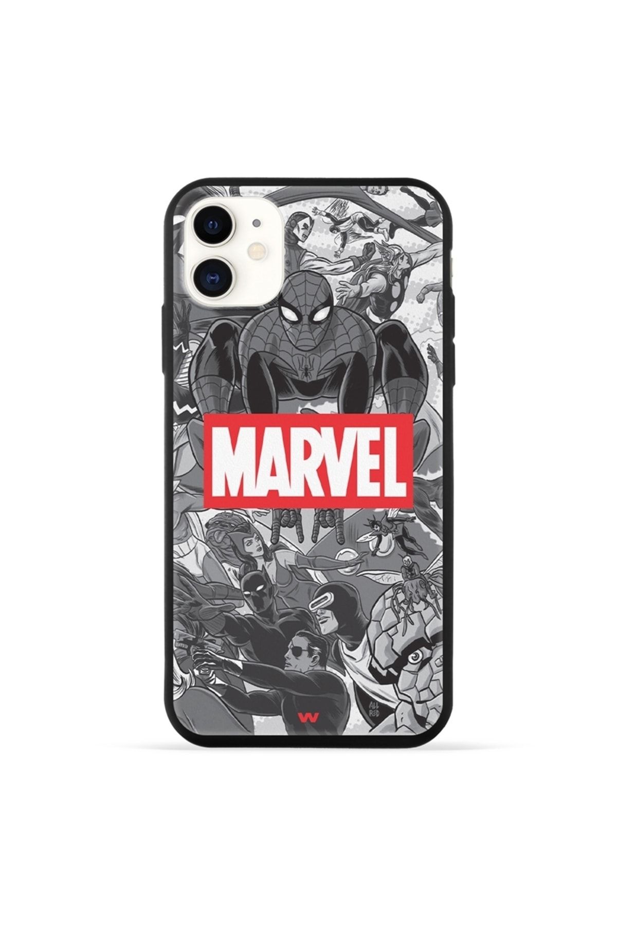 WUGU DESIGN & STUDIO Iphone 12 Pro Max Uyumlu Marvel Heroes Comics Desenli Kamera Korumalı Şeffaf Siyah Silikon Telefon K