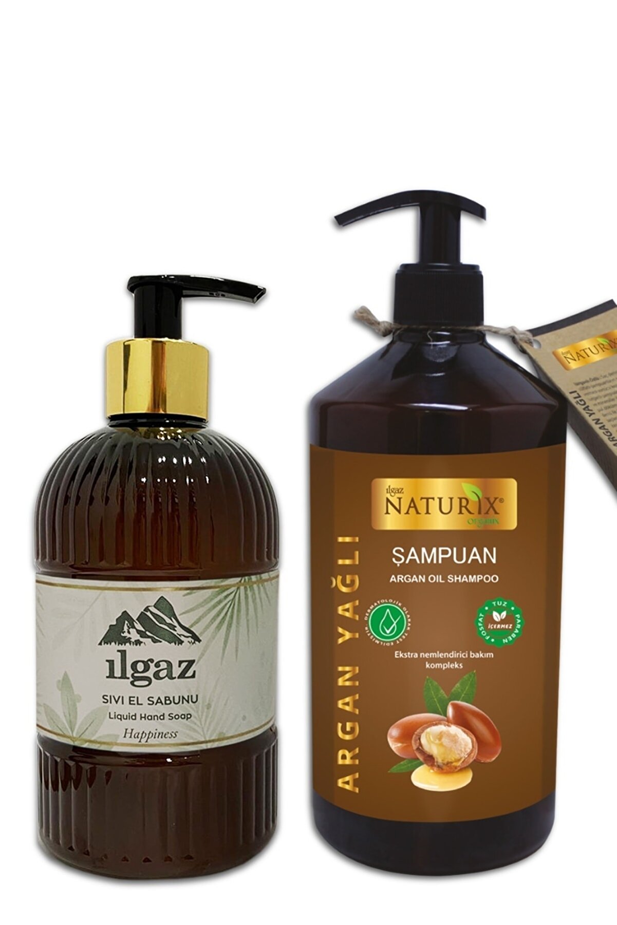 Naturix Argan Yağlı Saç Bakım Şampuanı 600 Ml Tuzsuz Şampuan + Happines Kalıcı Parfümlü Sıvı Sabun 475 Ml