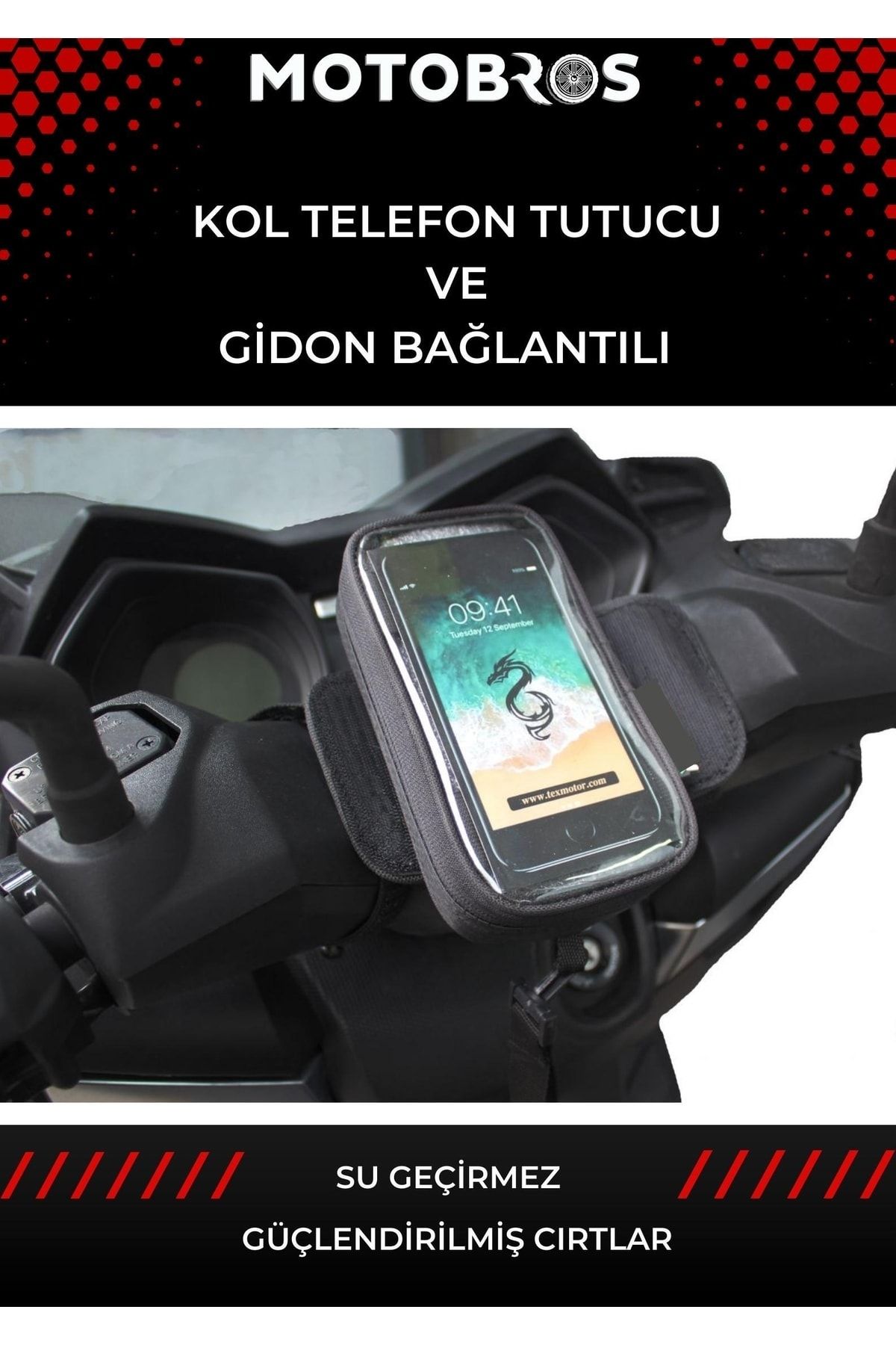 Motobros Motosiklet Sürücüsü Kol Ve Gidona Takılabilir Çantalı Telefon Tutucu 6,5"'e Kadar