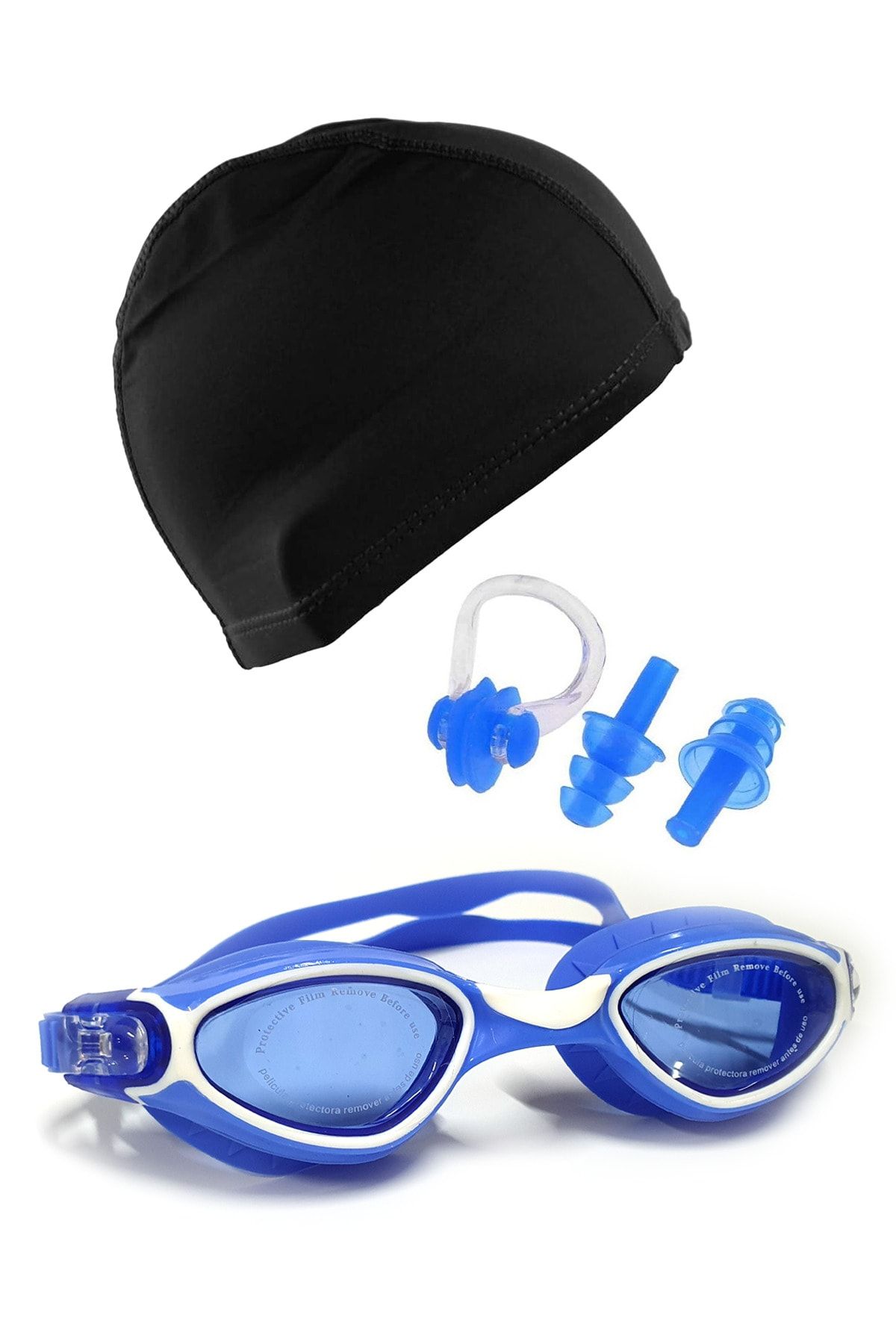 Tosima Pro Silikon Yüzücü Gözlüğü Ve Likra Bone Kulak Tıkacı Ve Burun Klips Seti Havuz Seti Full Set