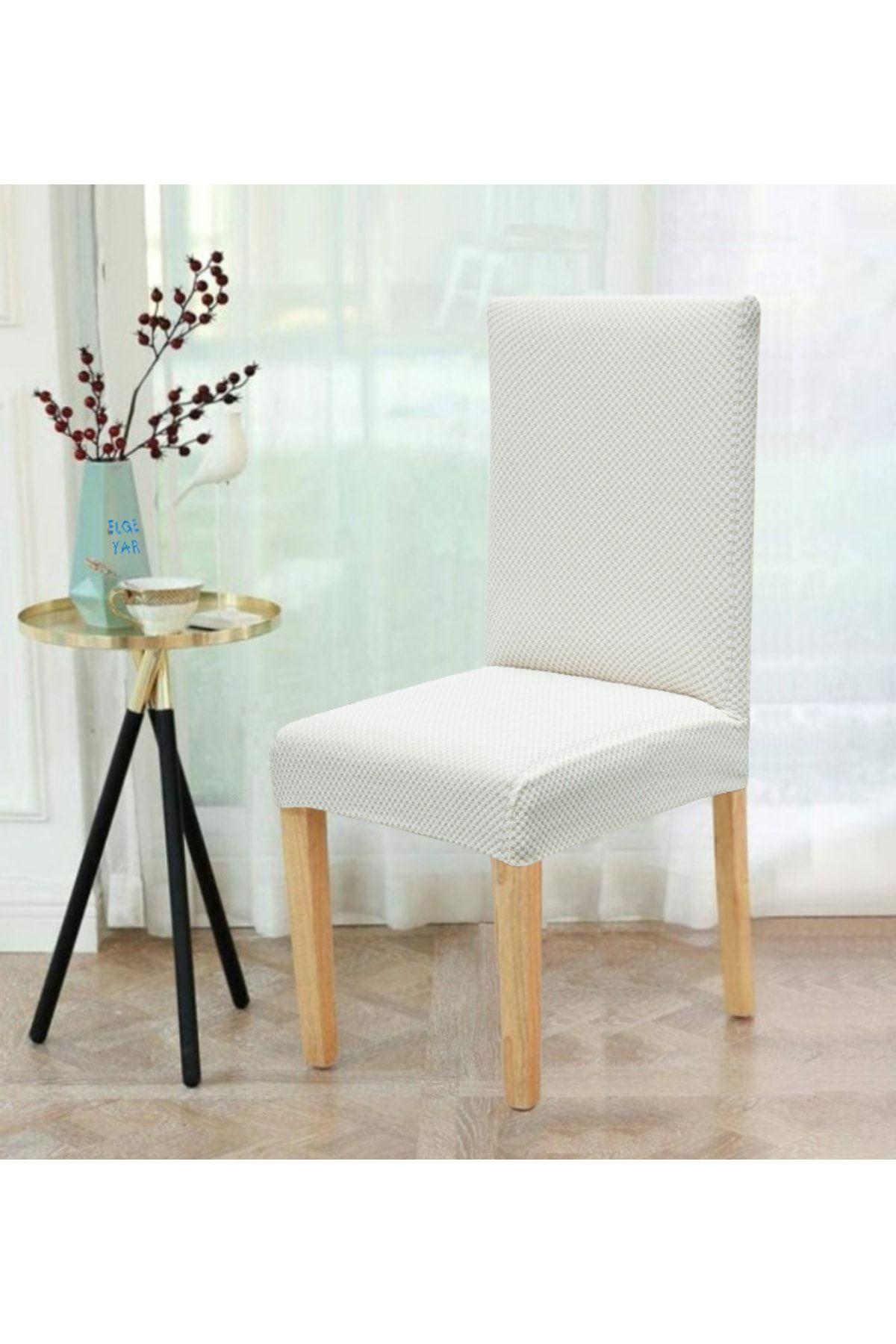 elgeyar Balpeteği Likra Kumaşlı Sandalye Örtüsü Lastikli Sandalye Kılıfı 1 Adet Beyaz Rengi