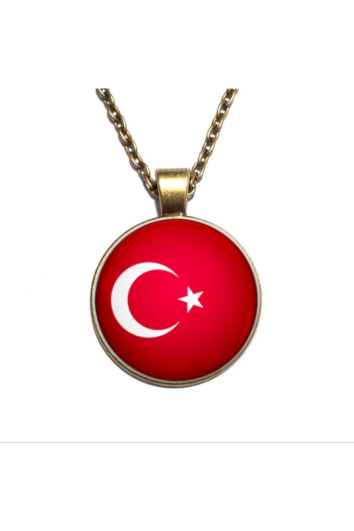 Market66 Türkiye Bayrak Kolye Türk Bayrağı 3d Büyüteç Camlı Bronz Renk Metal Kolyesi