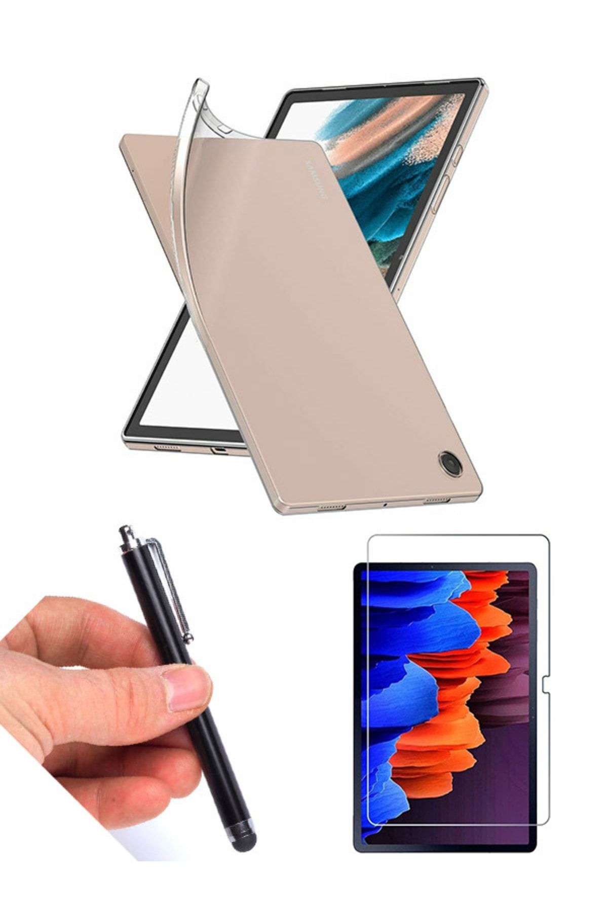 Nezih Case Samsung Samsung Tab A8 10.5 Sm-x200 / X205 Uyumlu Şeffaf Silikon Kılıf Seti
