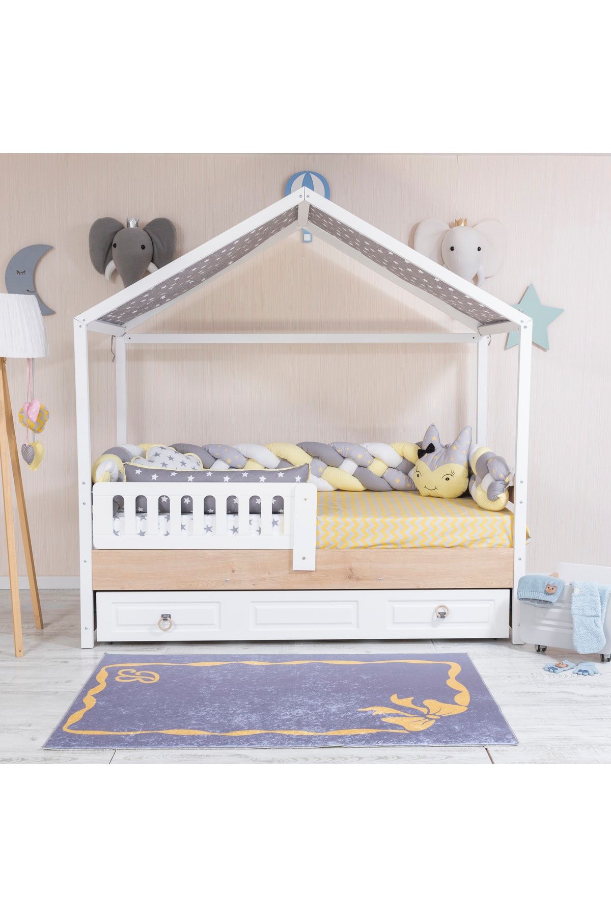 Mini Baby Minibaby Sarı 4’lü Örgü Montessori Bebek Çocuk Uyku Seti