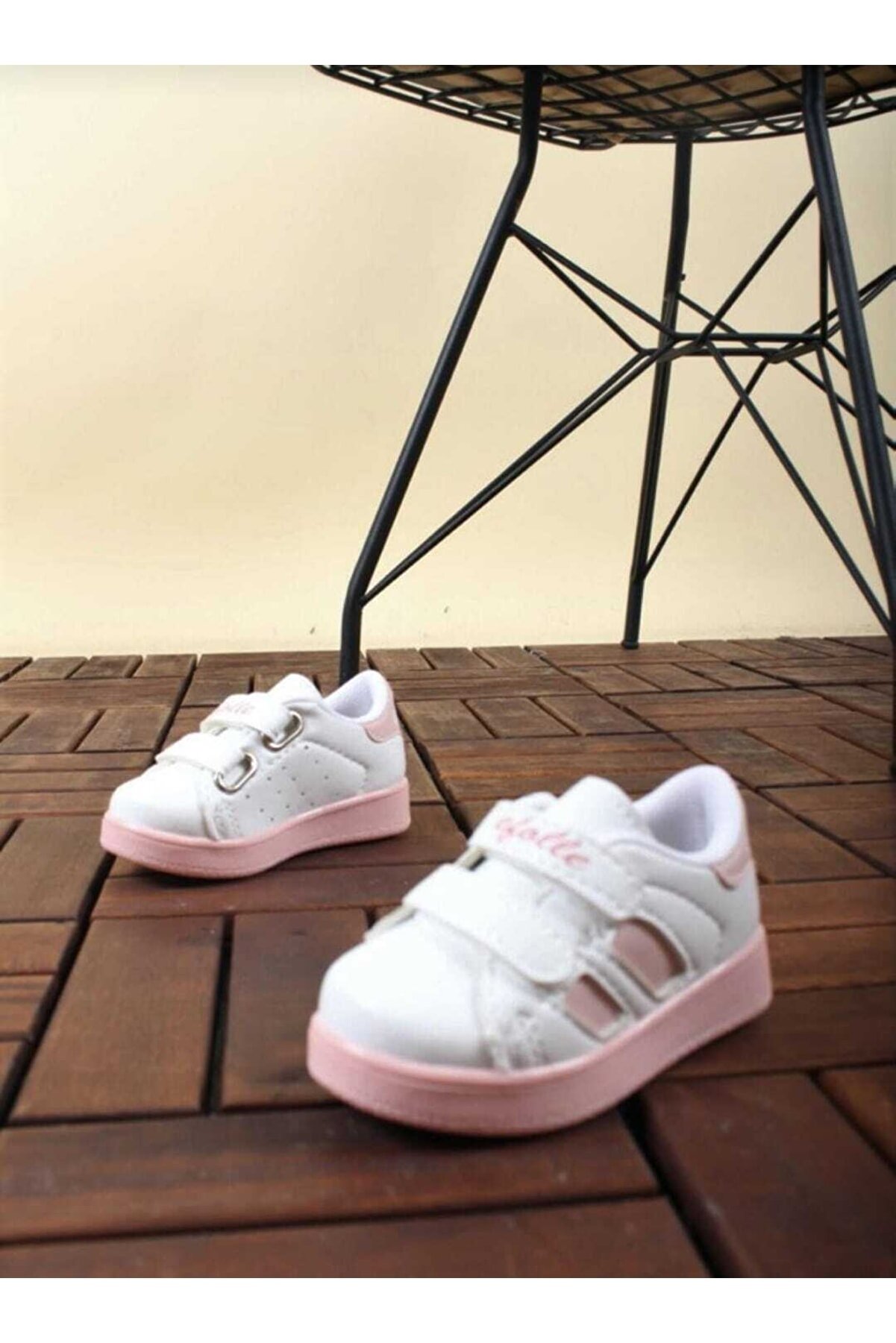 DARKLOW Efl-2b Bebek Spor Sneaker Günlük Cırtlı Spor Ayakkabı Beyaz-pudra