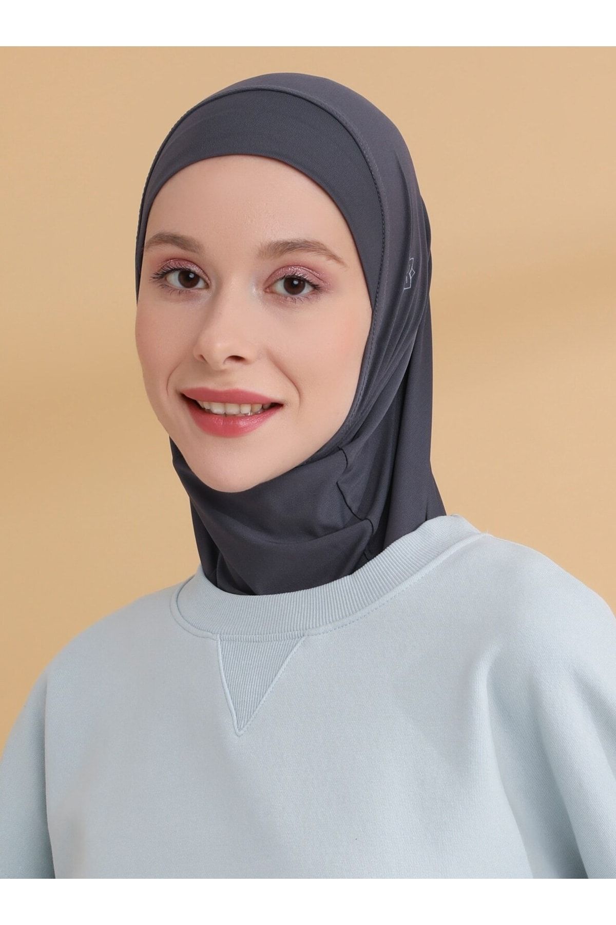 Tuva Şal Düz Hijab Spor Bone - Antrasit - Tuva