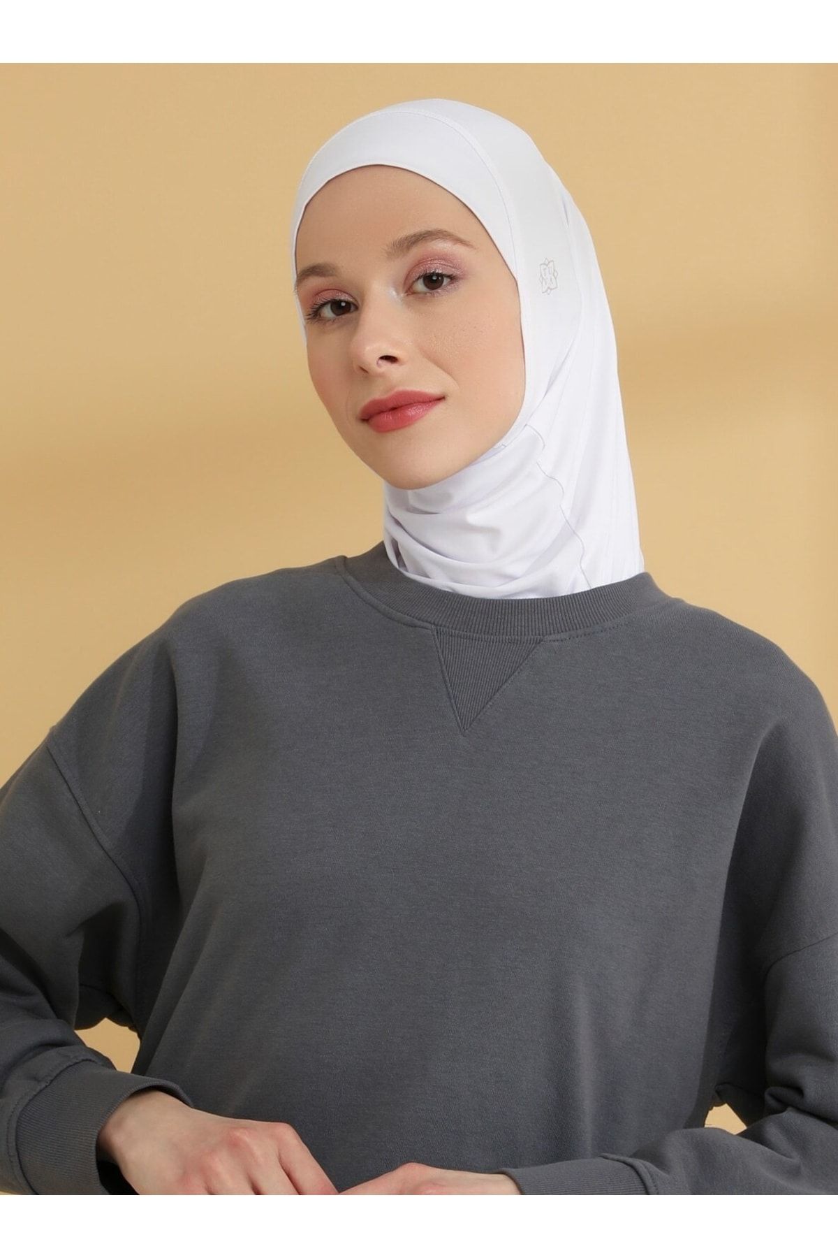 Tuva Şal Düz Hijab Spor Bone - Beyaz - Tuva