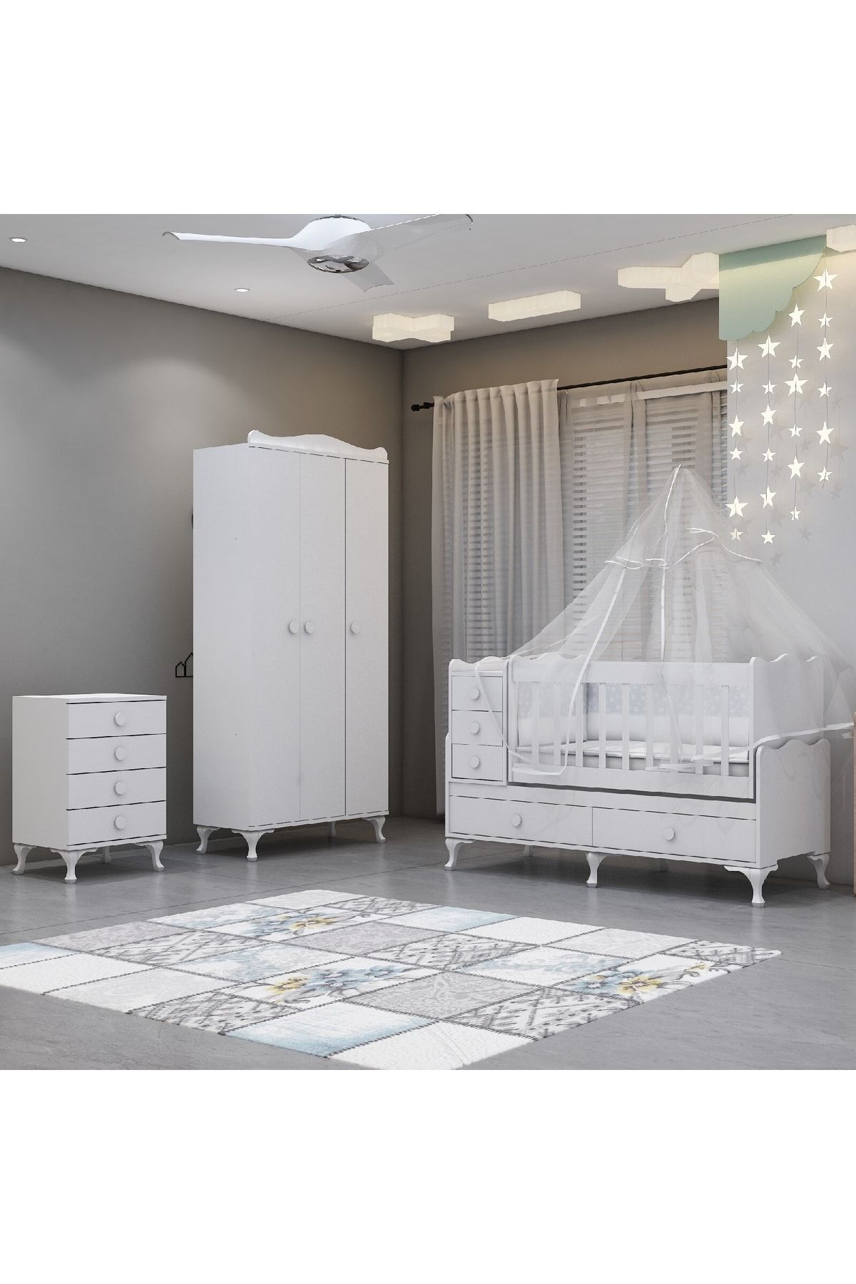 Garaj Home Alya Yıldız 3 Bebek Odası Takımı - Yatak Ve Uyku Seti Kombinli-uyku Seti-krem