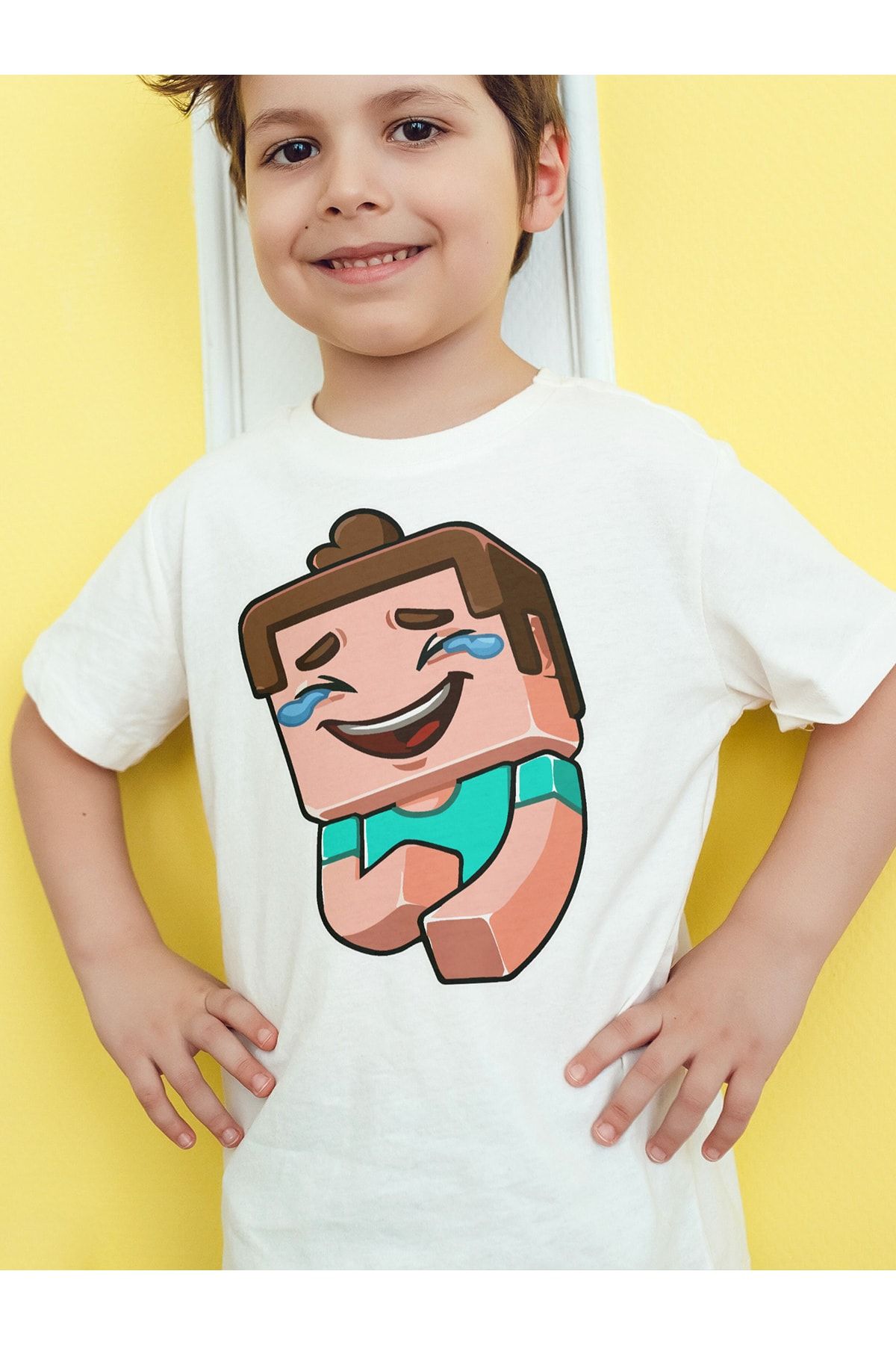 Minecraft Steve Gülüyor Çocuk Tişört
