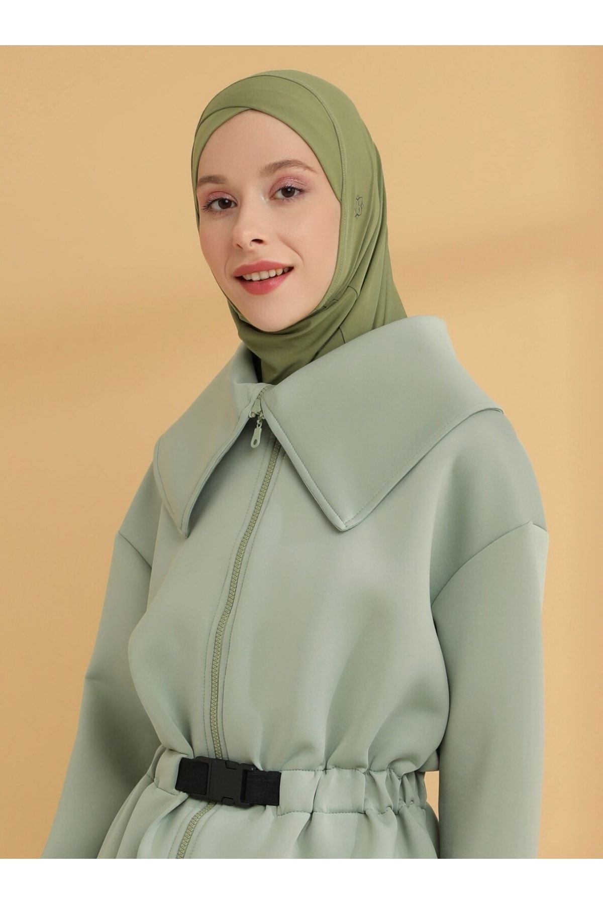 Tuva Şal Düz Hijab Spor Bone - Çağla Yeşili - Tuva