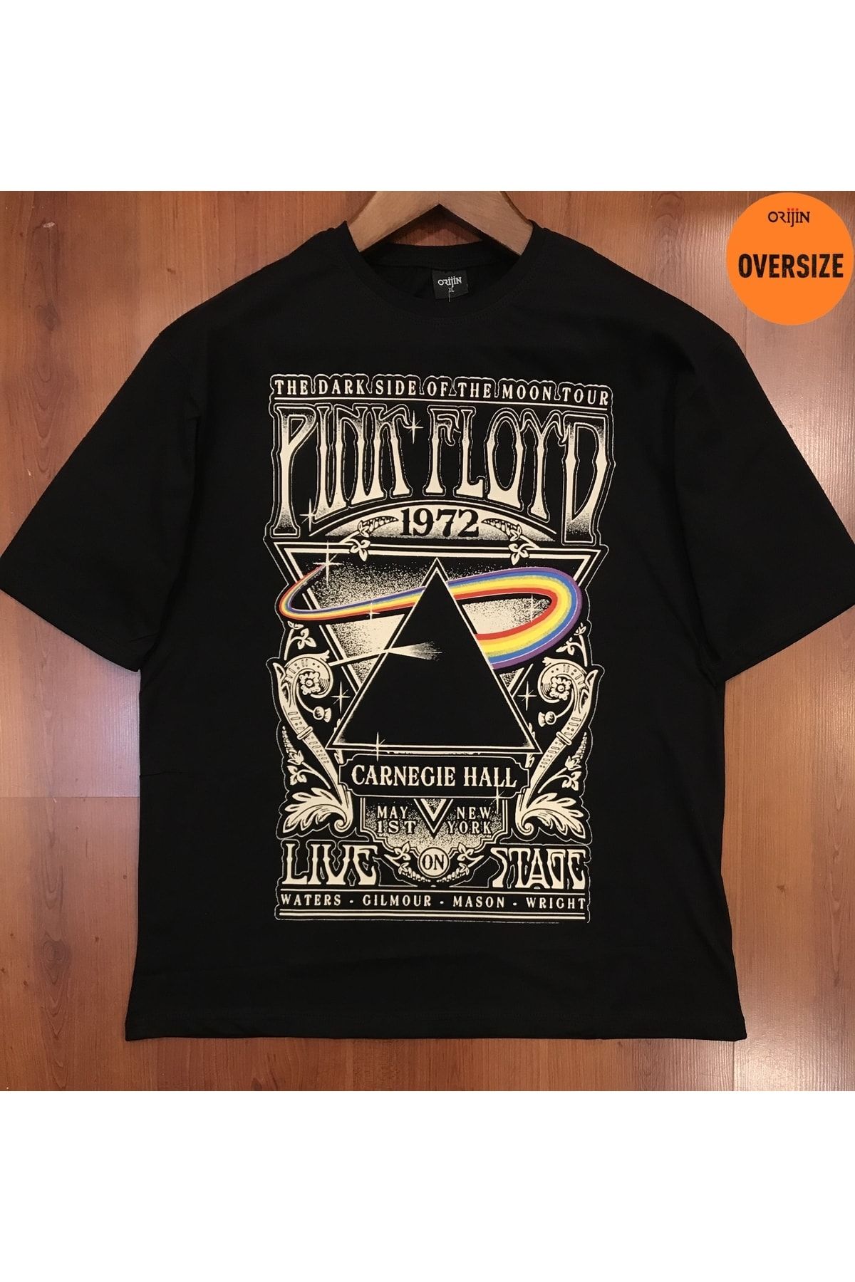 Orijin Tekstil Pink Floyd Carnegie Hall Baskılı Oversize Siyah Tshirt