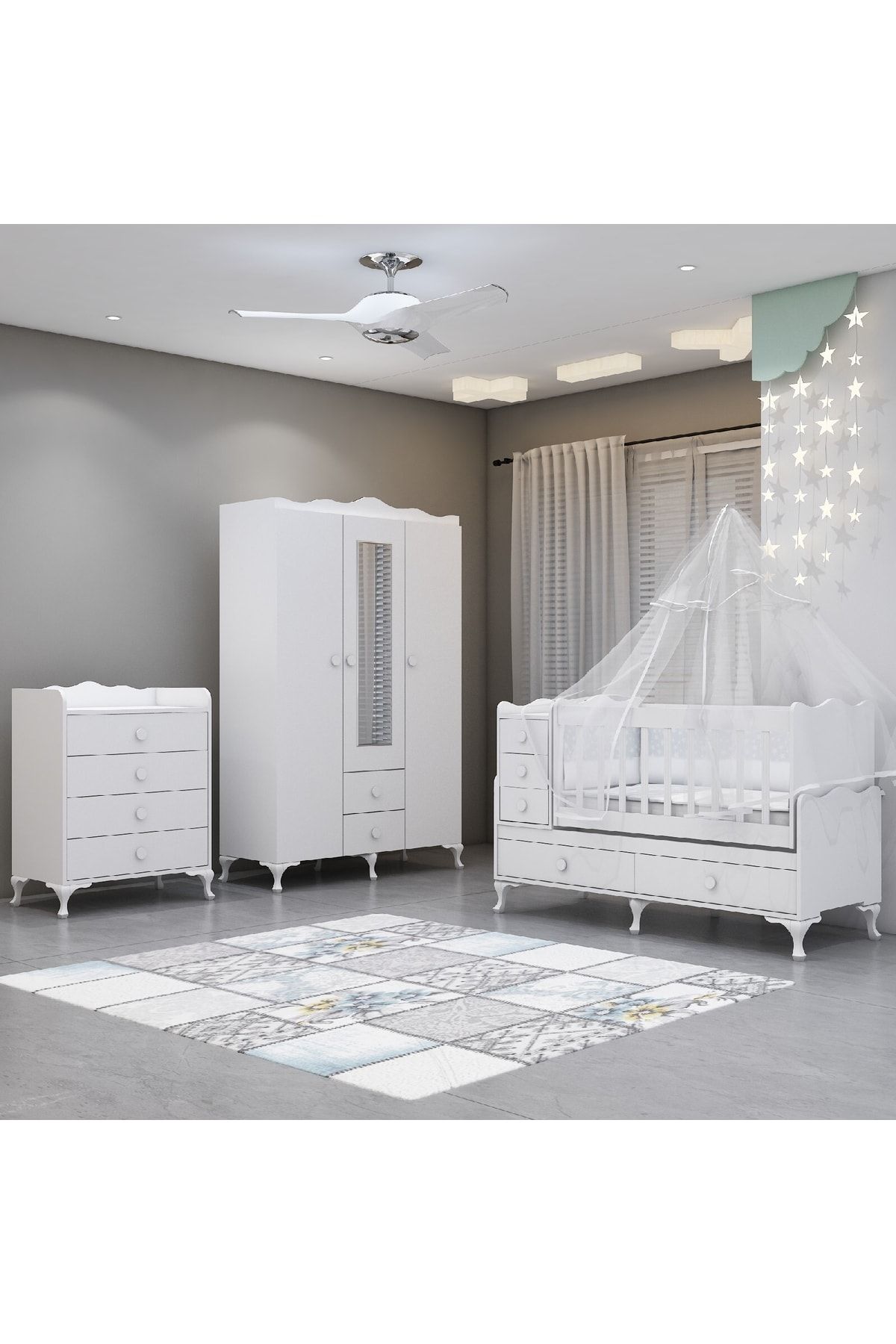 Garaj Home Alya Beyaz Bebek Odası Takımı - Yatak Ve Uyku Seti Kombinli-uyku Seti-krem
